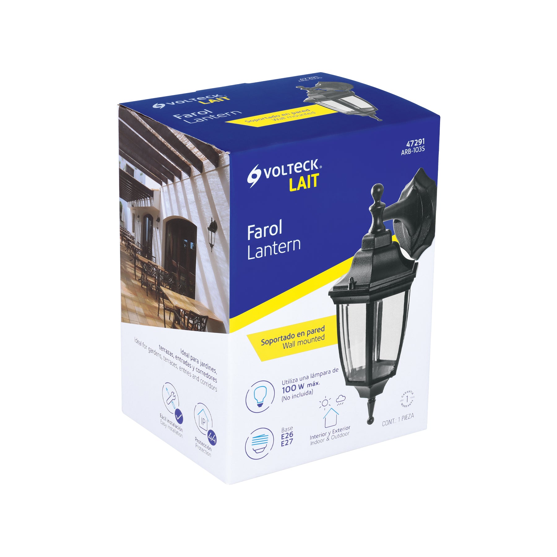 Arbotante tipo farol tradicional suspendido p/exterior negro