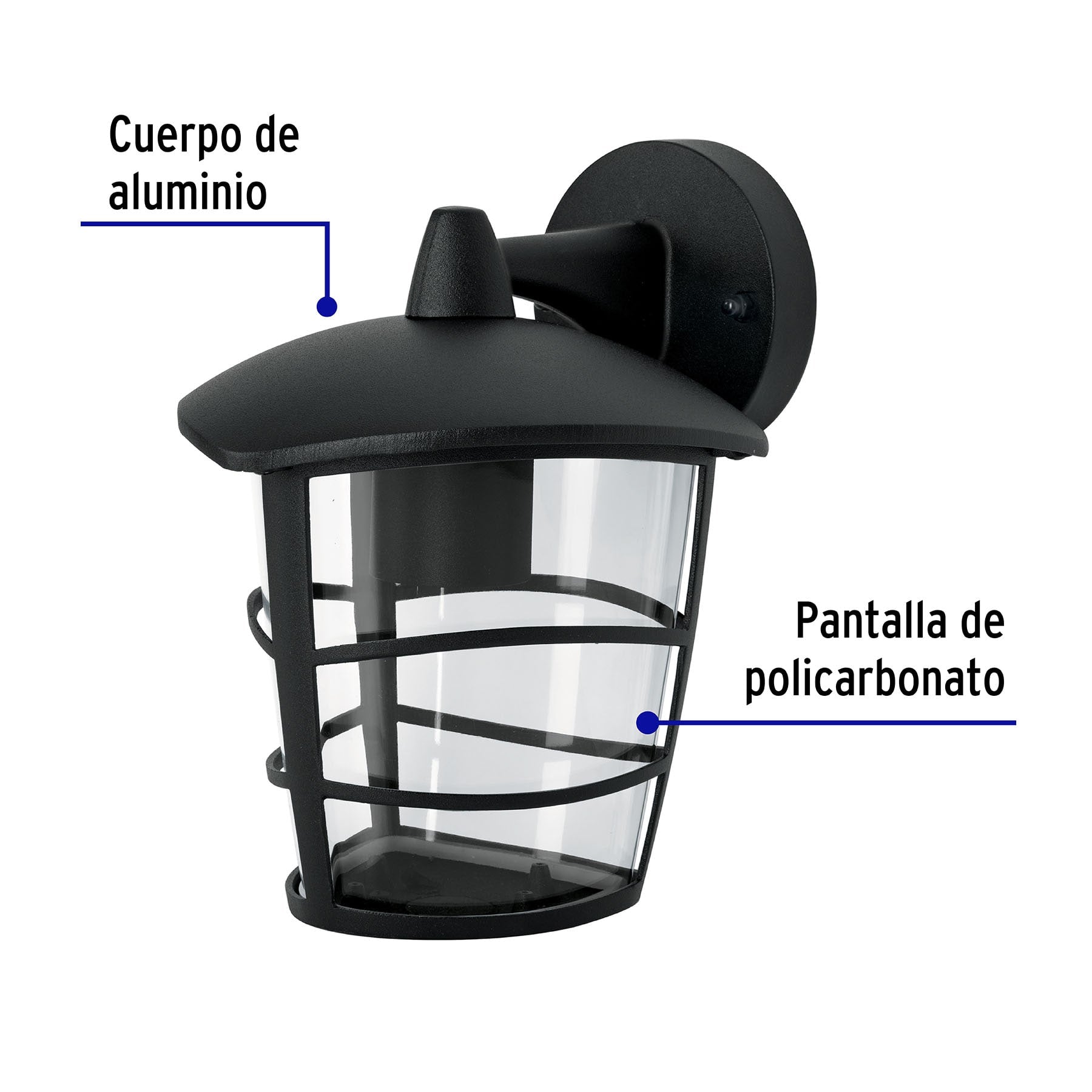 Arbotante tipo farol moderno suspendido p/exteriores, negro
