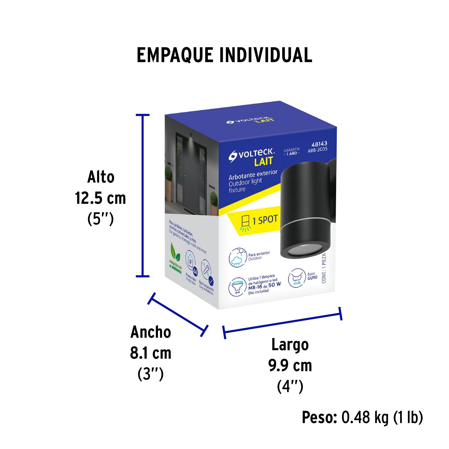 Arbotante de acento 1 spot negro, lámpara no incluida - Empaque