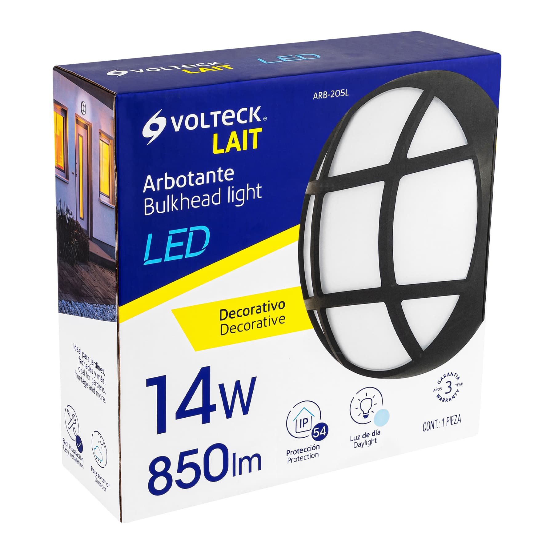 Arbotante LED exterior 14 W 6500K, 26 cm, redondo, VOLTECK