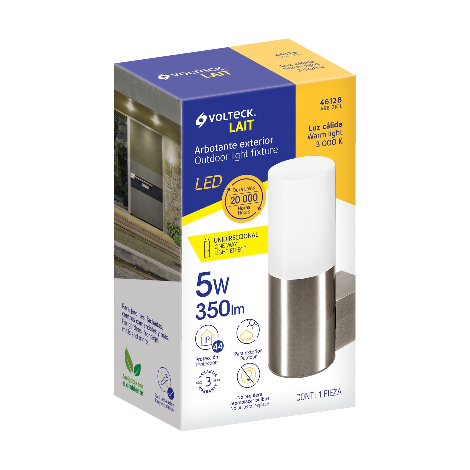 Arbotante LED exterior 5 W 3000K 1 spot, 7x22 cm, VOLTECK