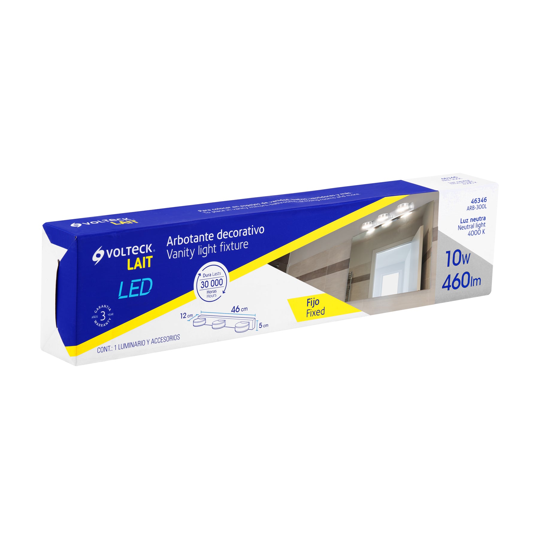 Luminario LED de pared para baño 10W 4000K, 3 spots, VOLTECK