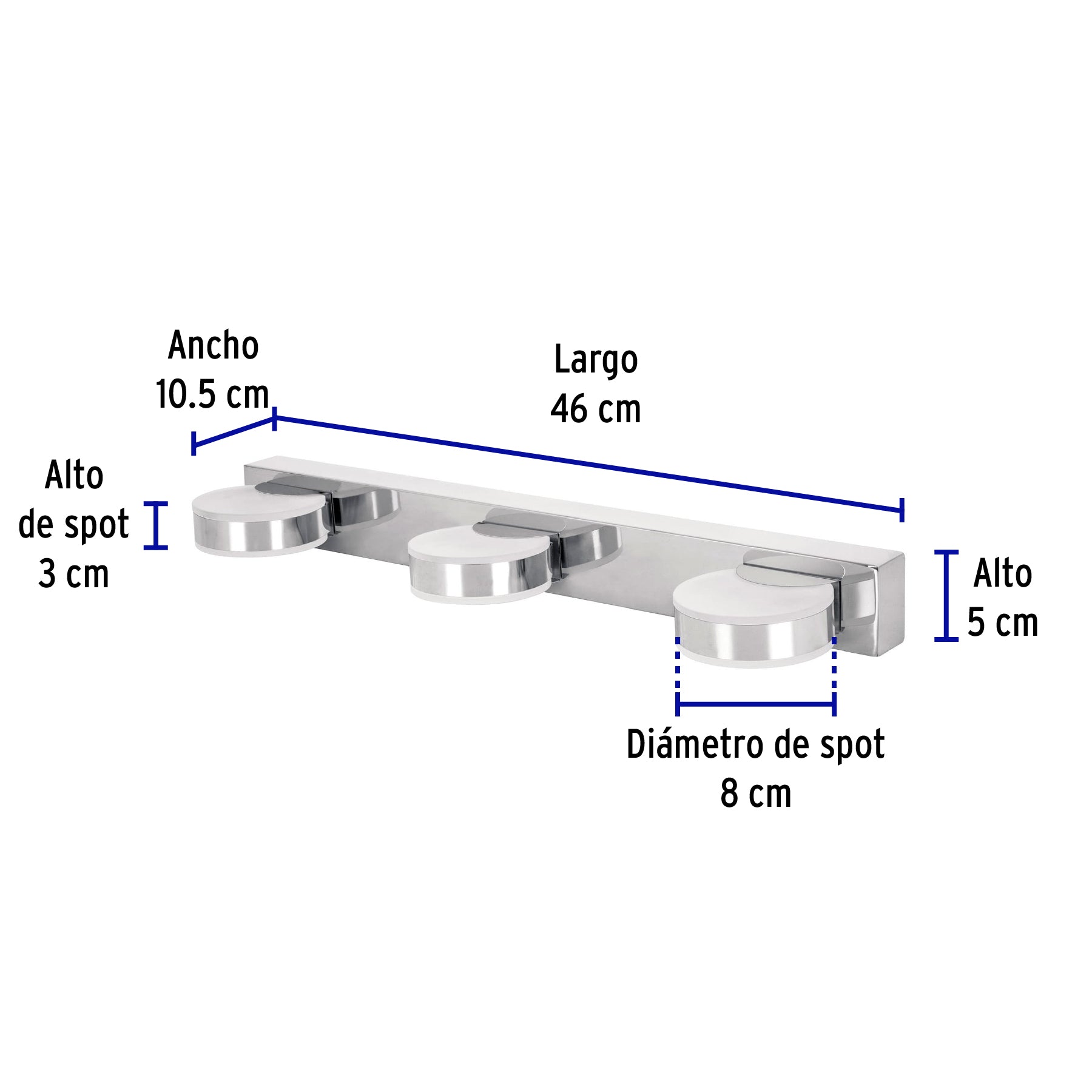 Luminario LED de pared para baño 10W 4000K, 3 spots, VOLTECK