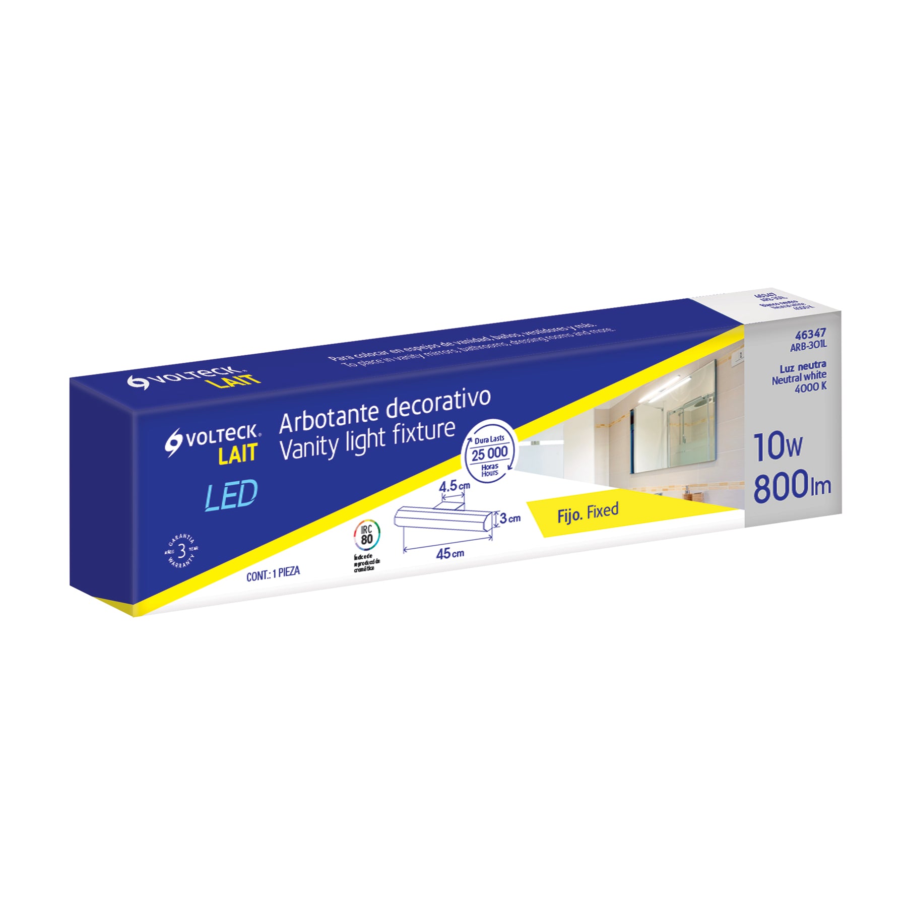 Luminario LED de pared para baño 10W 4000K, lineal, VOLTECK