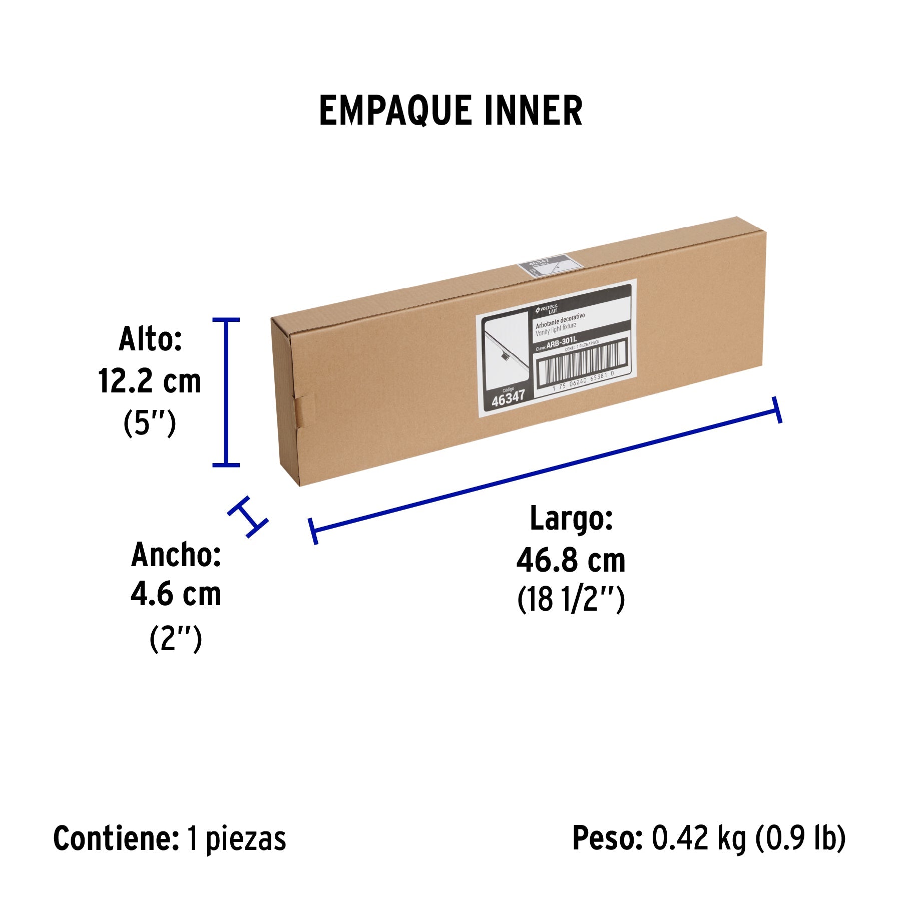 Luminario LED de pared para baño 10W 4000K, lineal, VOLTECK - Empaque