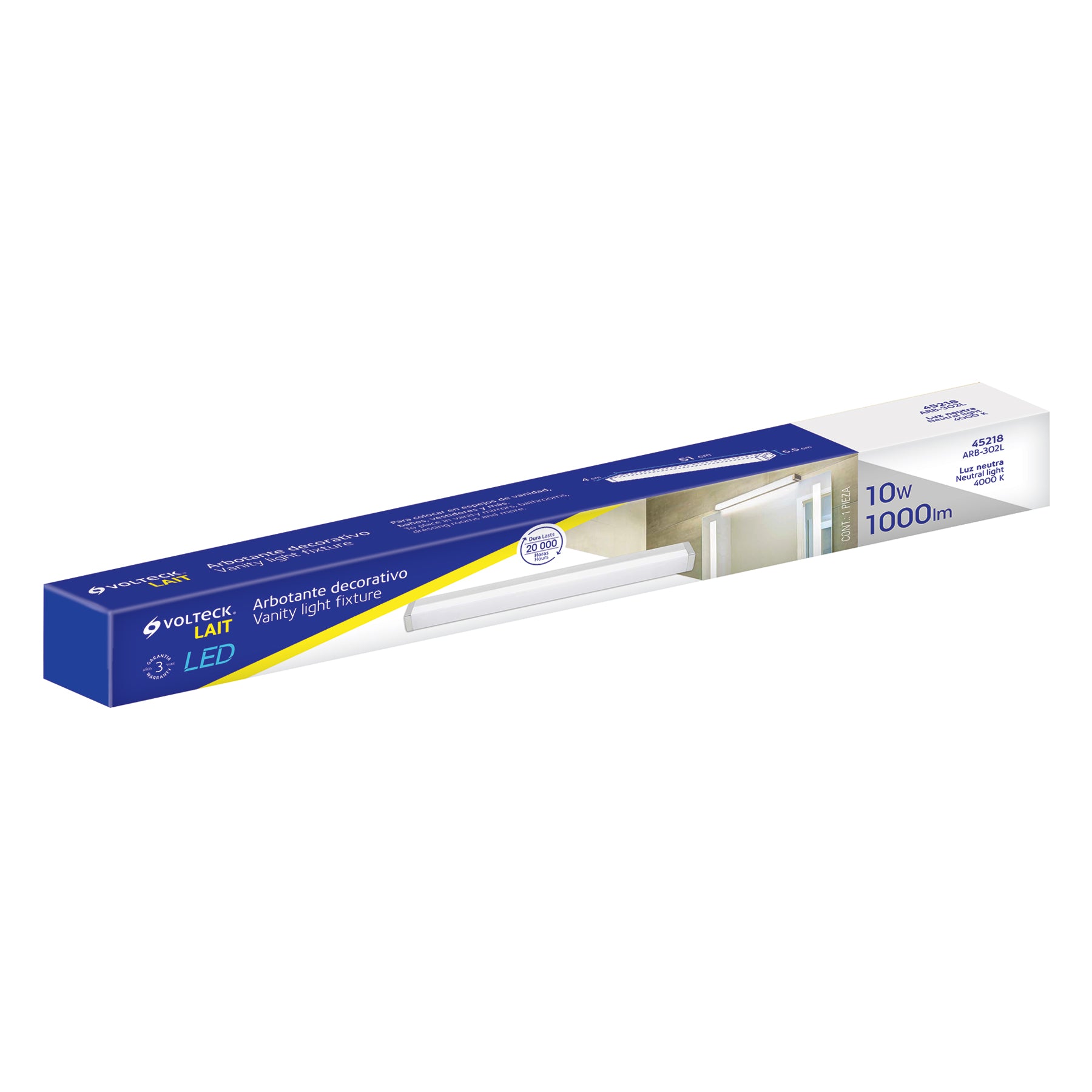 Luminario LED de pared para baño 10W 4000K, barra, VOLTECK