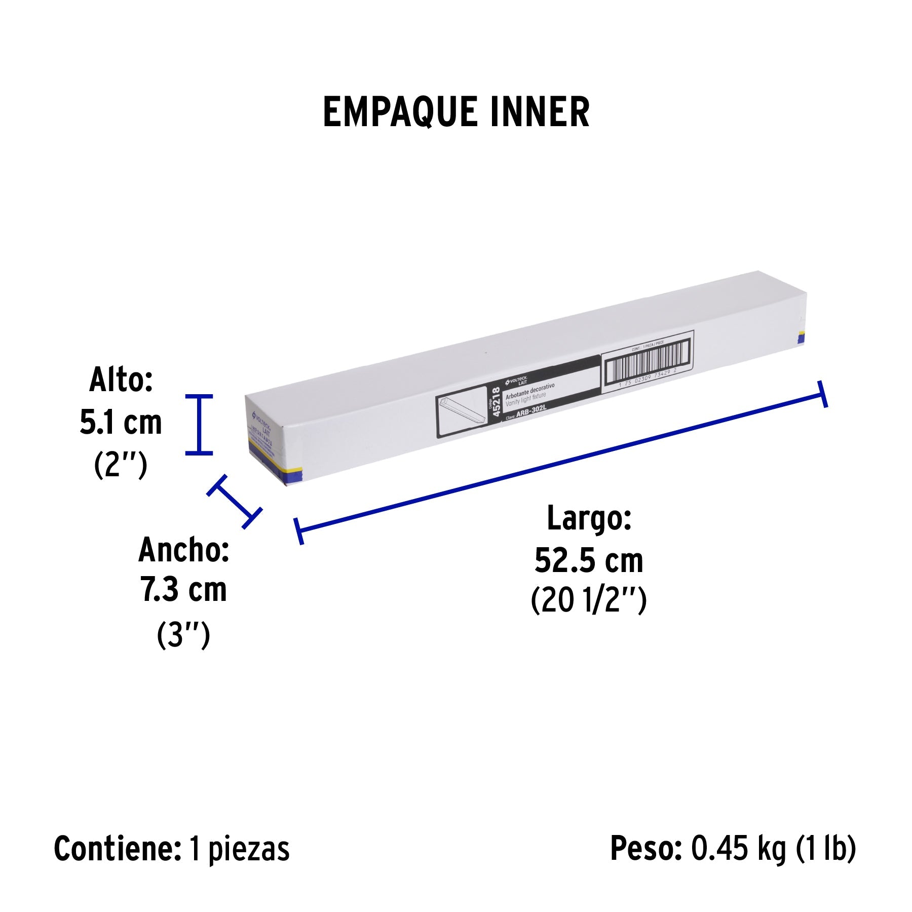 Luminario LED de pared para baño 10W 4000K, barra, VOLTECK - Empaque