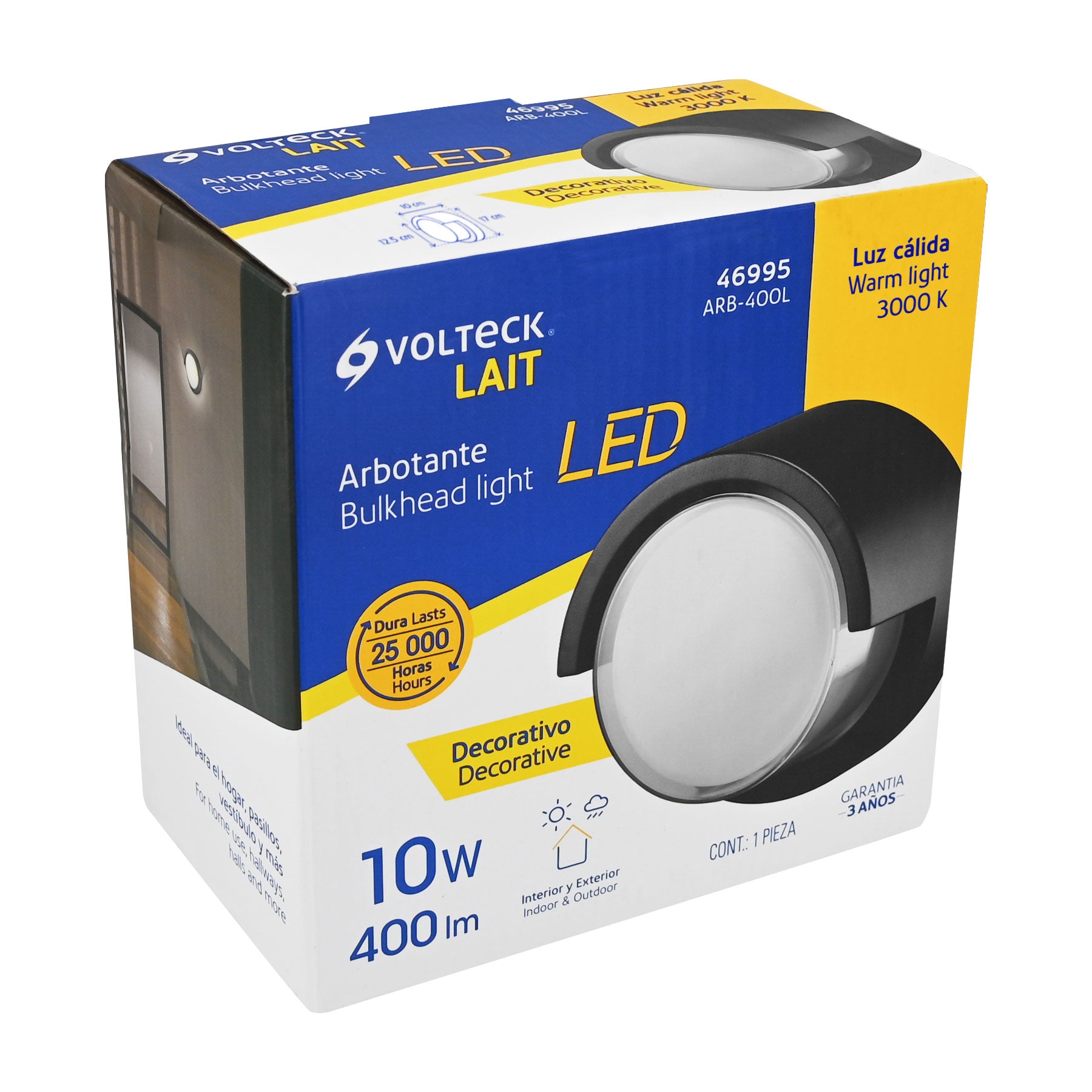 Arbotante LED exterior 10 W 3000K, 17 cm, redondo, VOLTECK