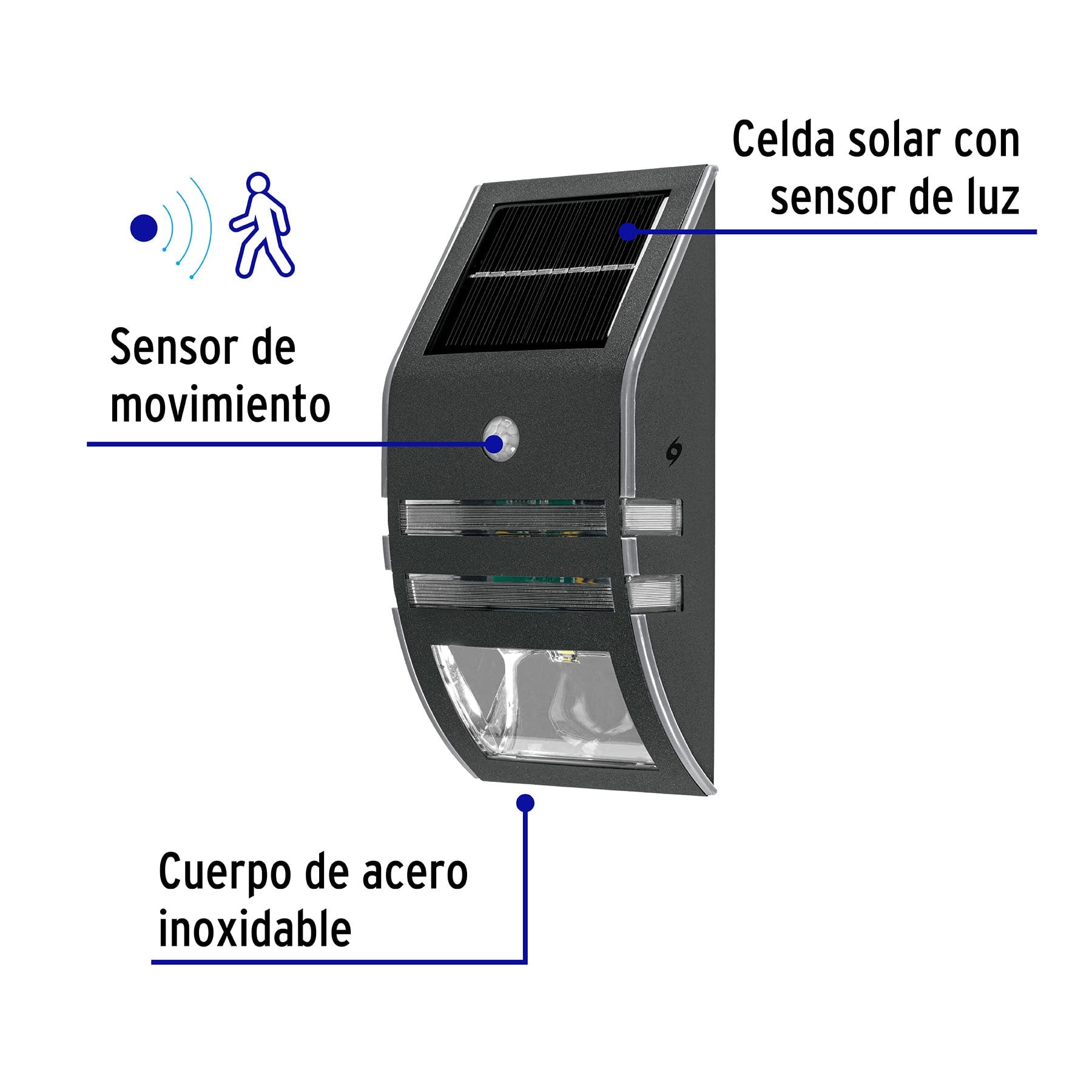 Arbotante solar LED 0.3W 6500K con sensor de movimiento