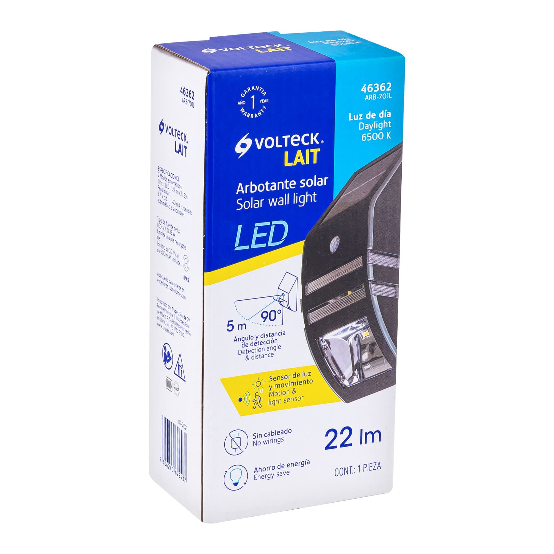Arbotante solar LED 0.3W 6500K con sensor de movimiento