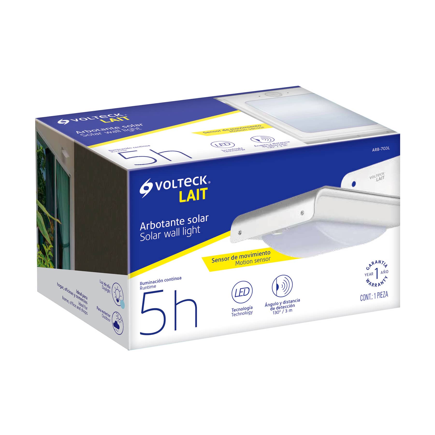 Arbotante solar LED 0.5W 6500K con sensor de movimiento