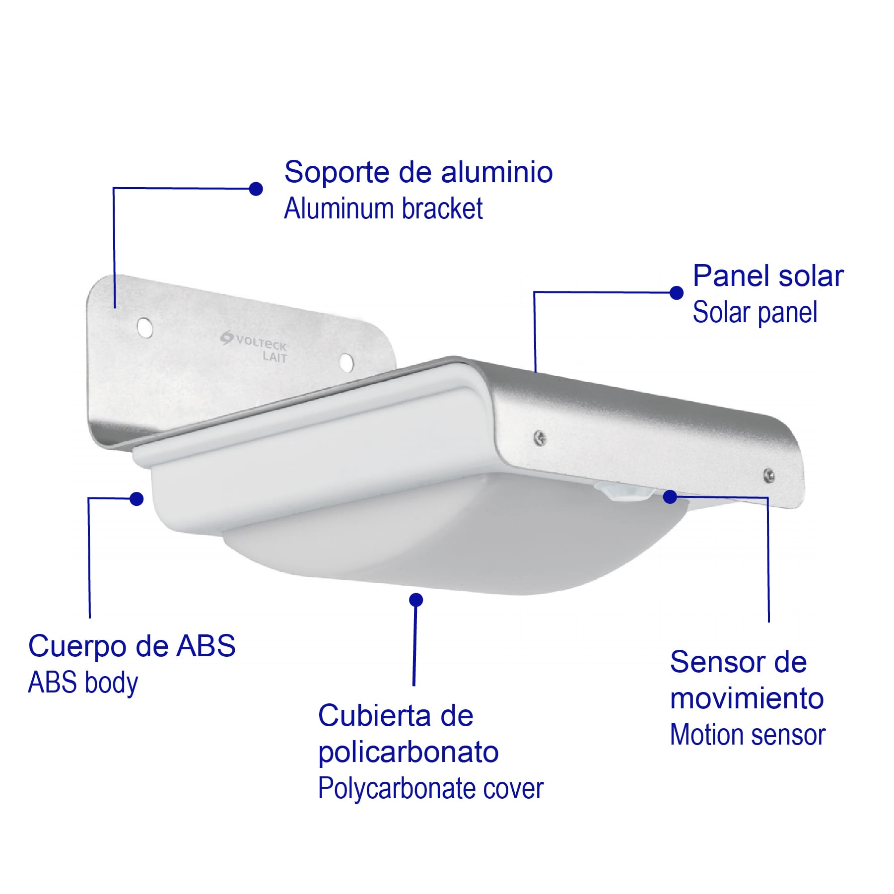 Arbotante solar LED 0.5W 6500K con sensor de movimiento