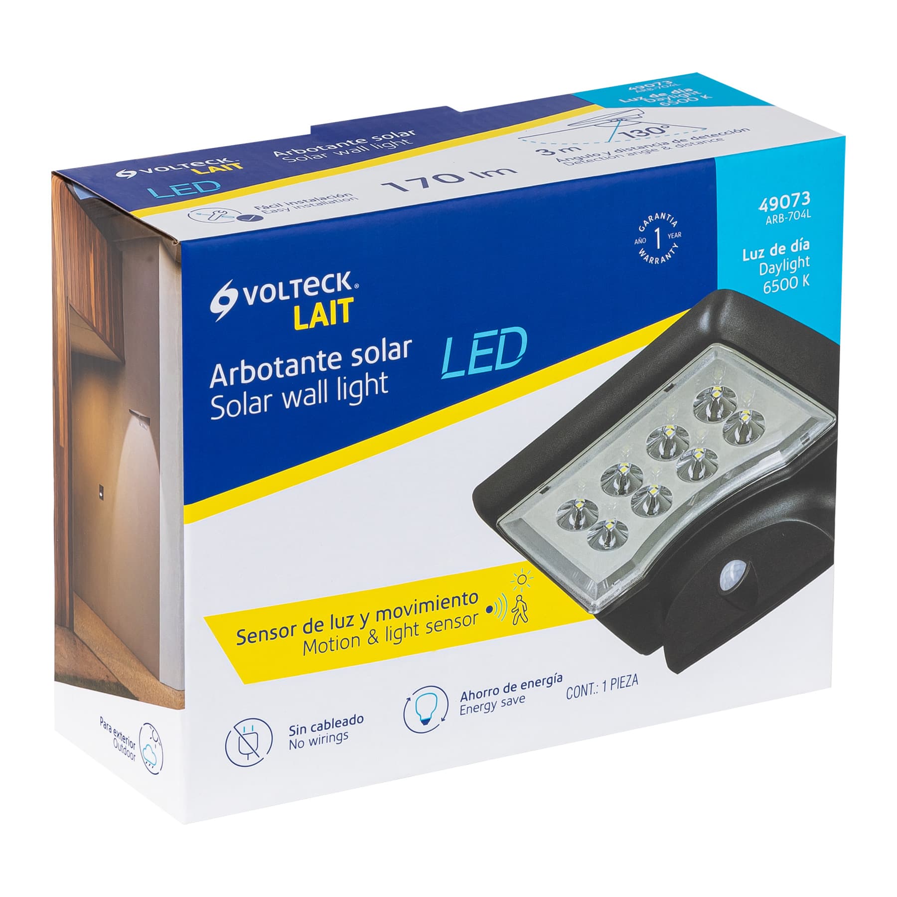 Arbotante solar LED 1.1 W con sensor de movimiento, VOLTECK