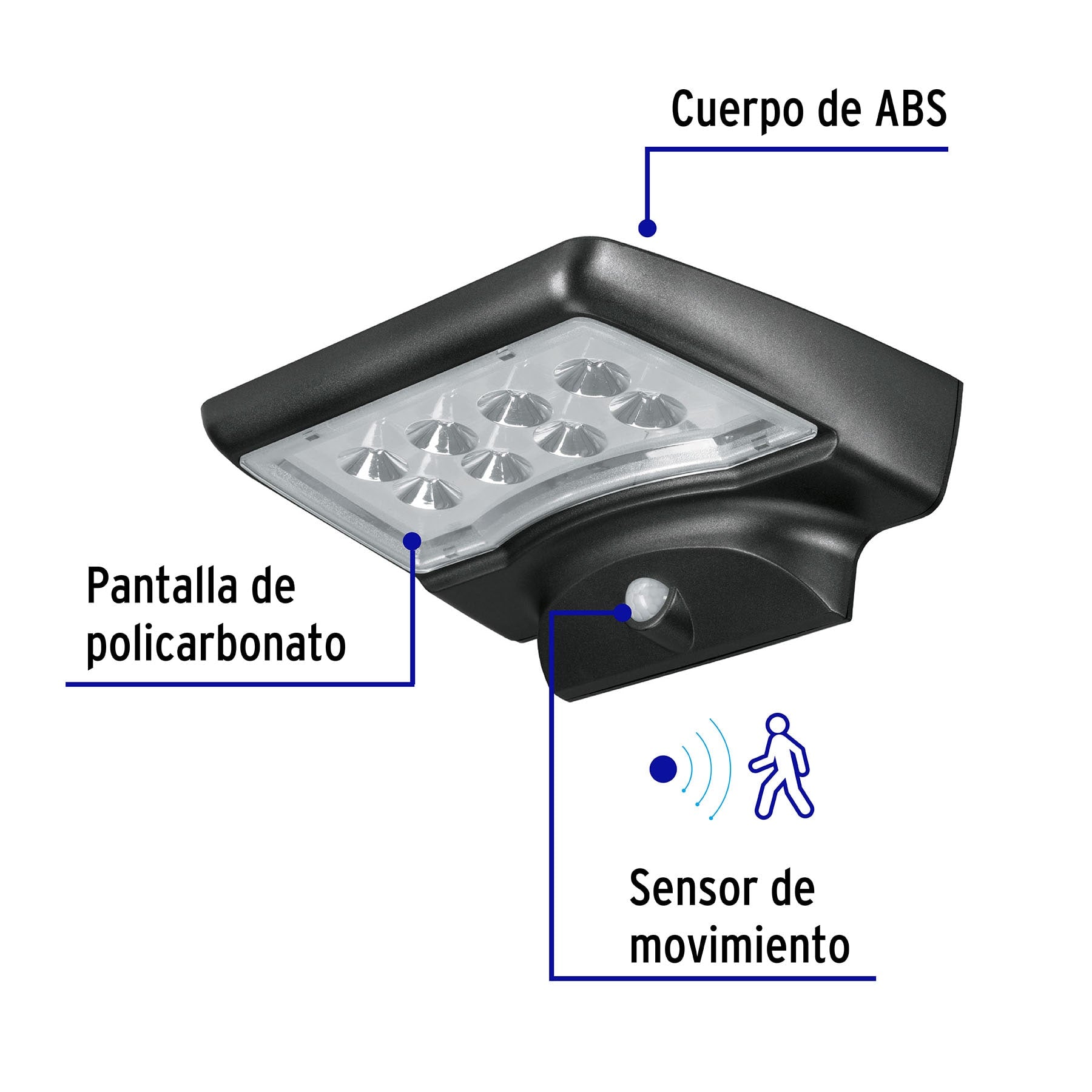 Arbotante solar LED 1.1 W con sensor de movimiento, VOLTECK