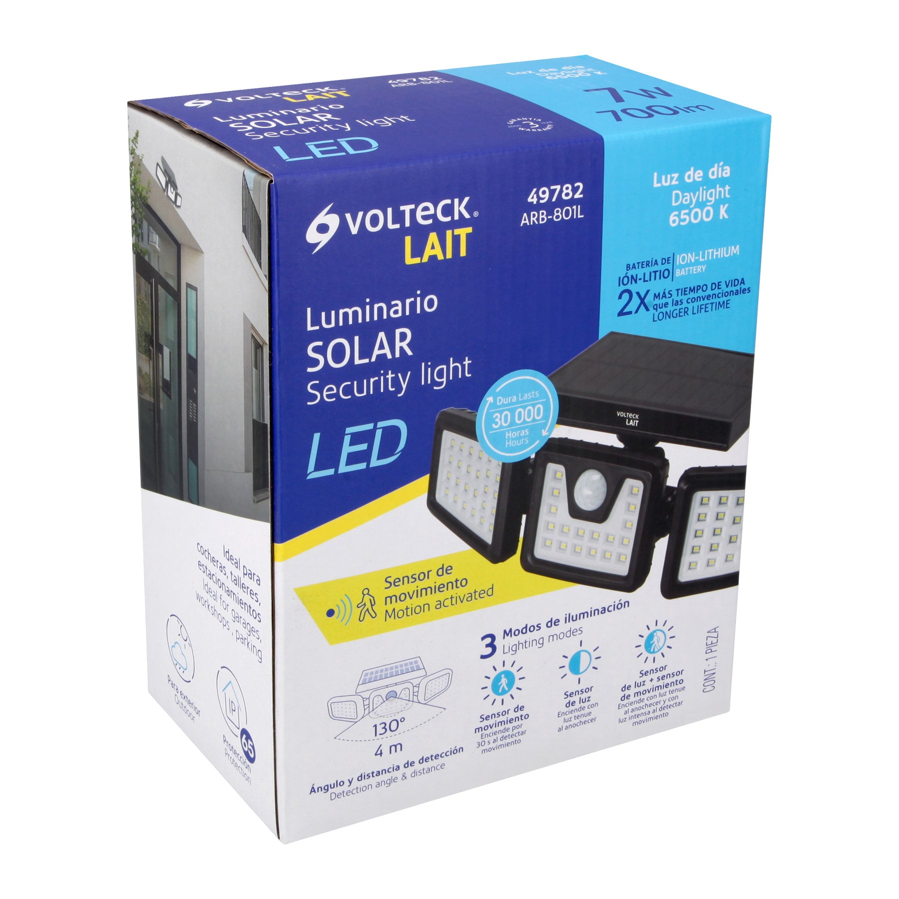 Luminario Solar LED 7W 65000K, sensor de movimiento, VOLTECK