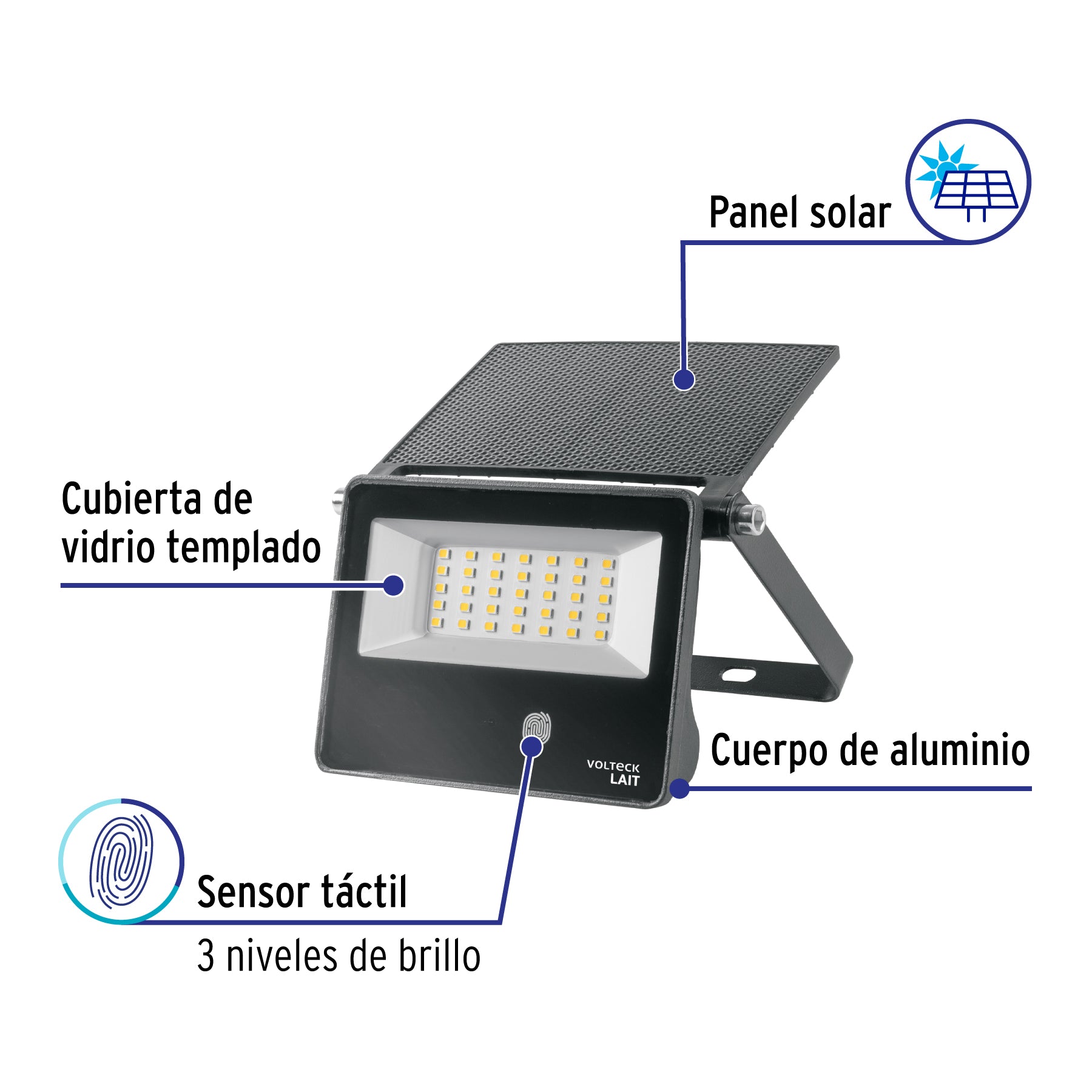 Luminario Solar LED 10W 6500K, sensor de movimiento, VOLTECK