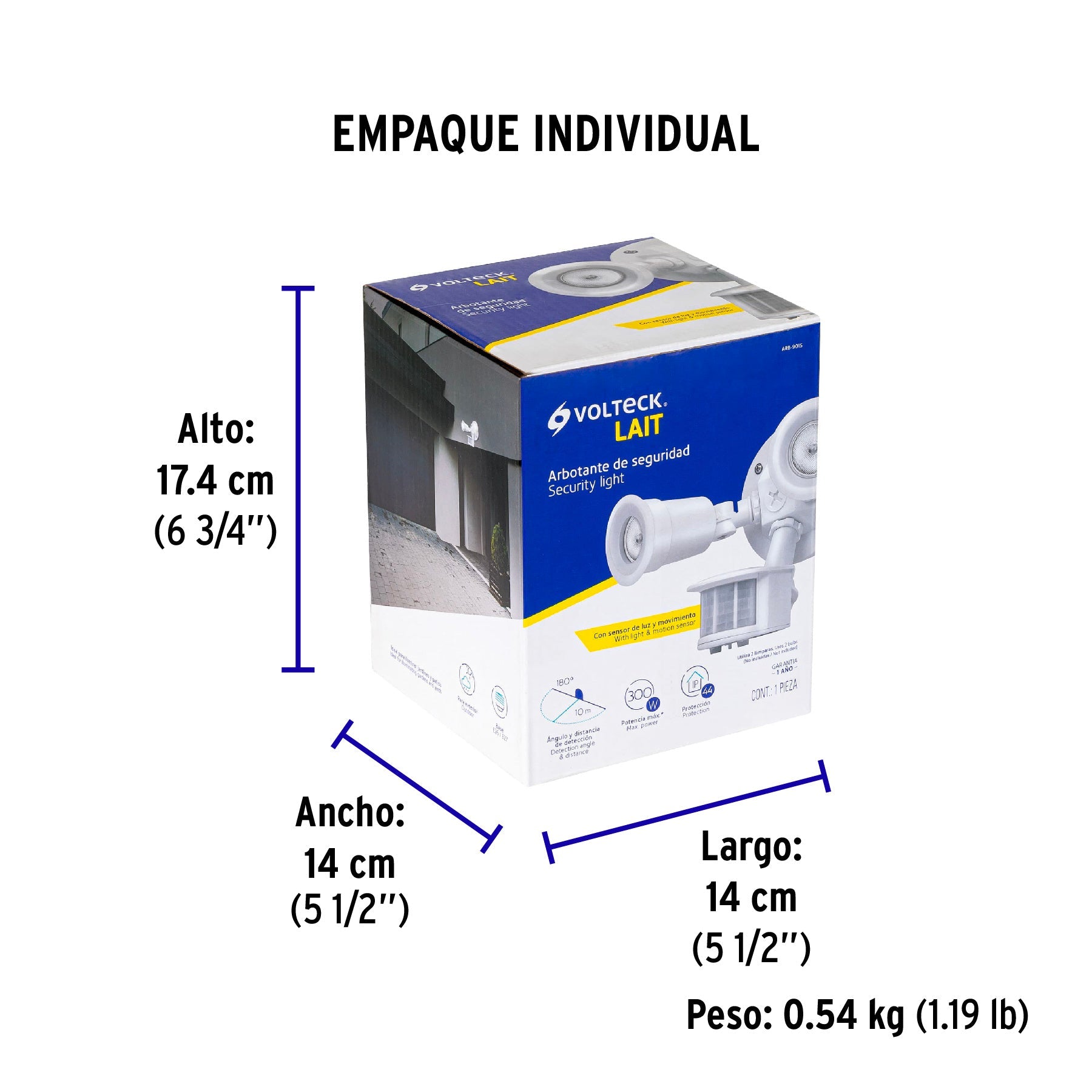 Arbotante blanco c/sensor movimiento, lámparas no incluidas - Empaque