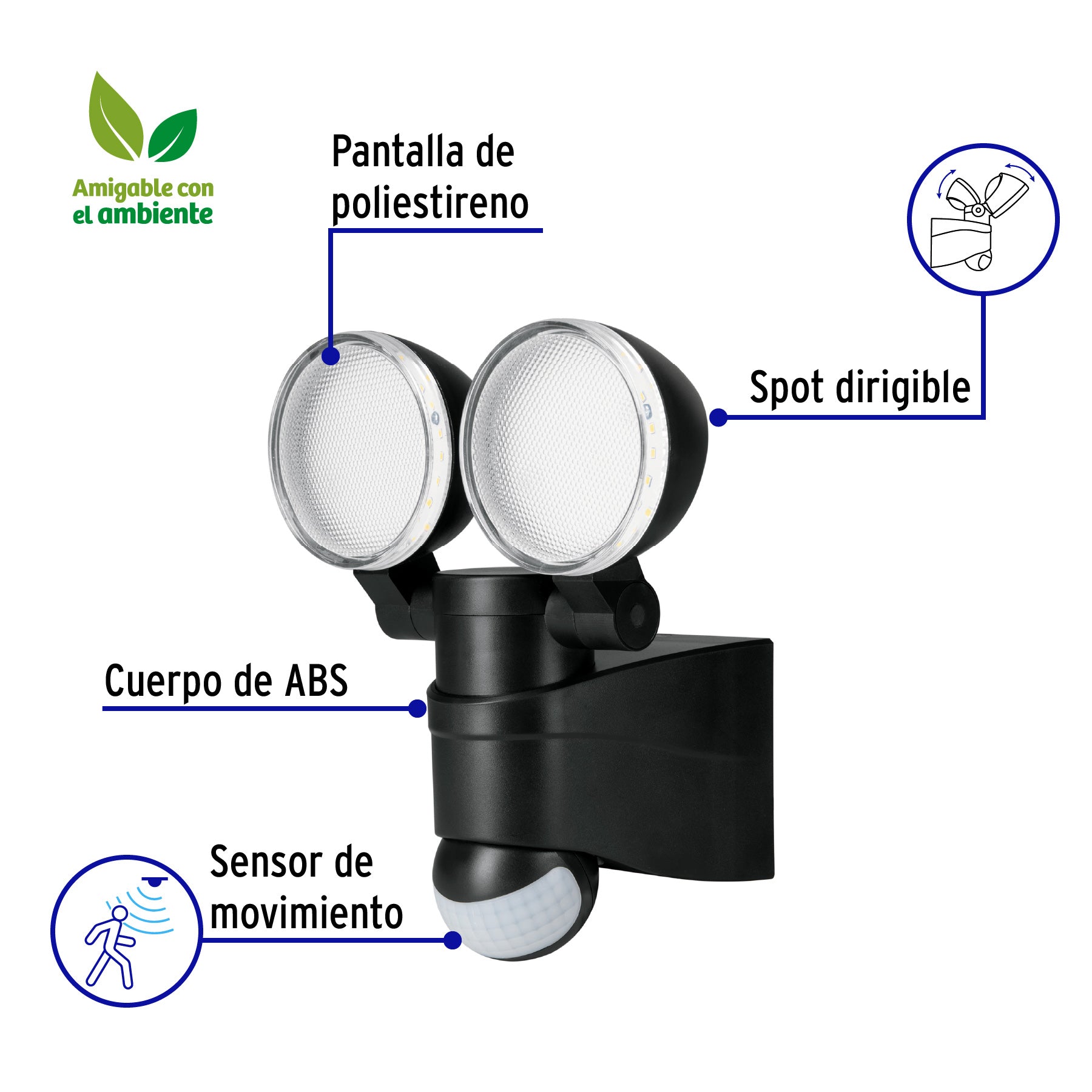 Arbotante LED 12W 4000K con sensor de movimiento, negro