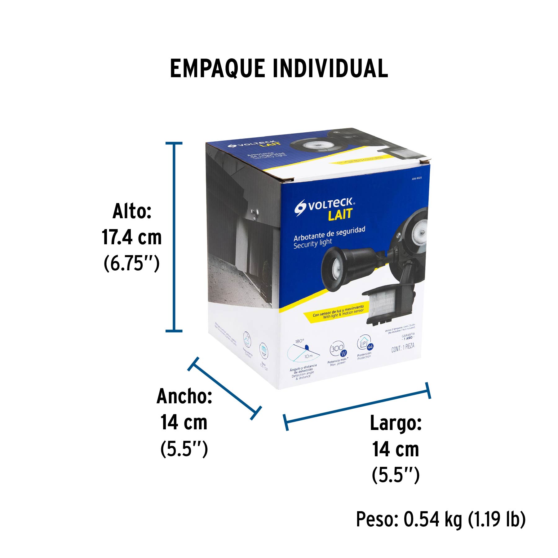 Arbotante negro c/sensor movimiento, lámparas no incluidas - Empaque