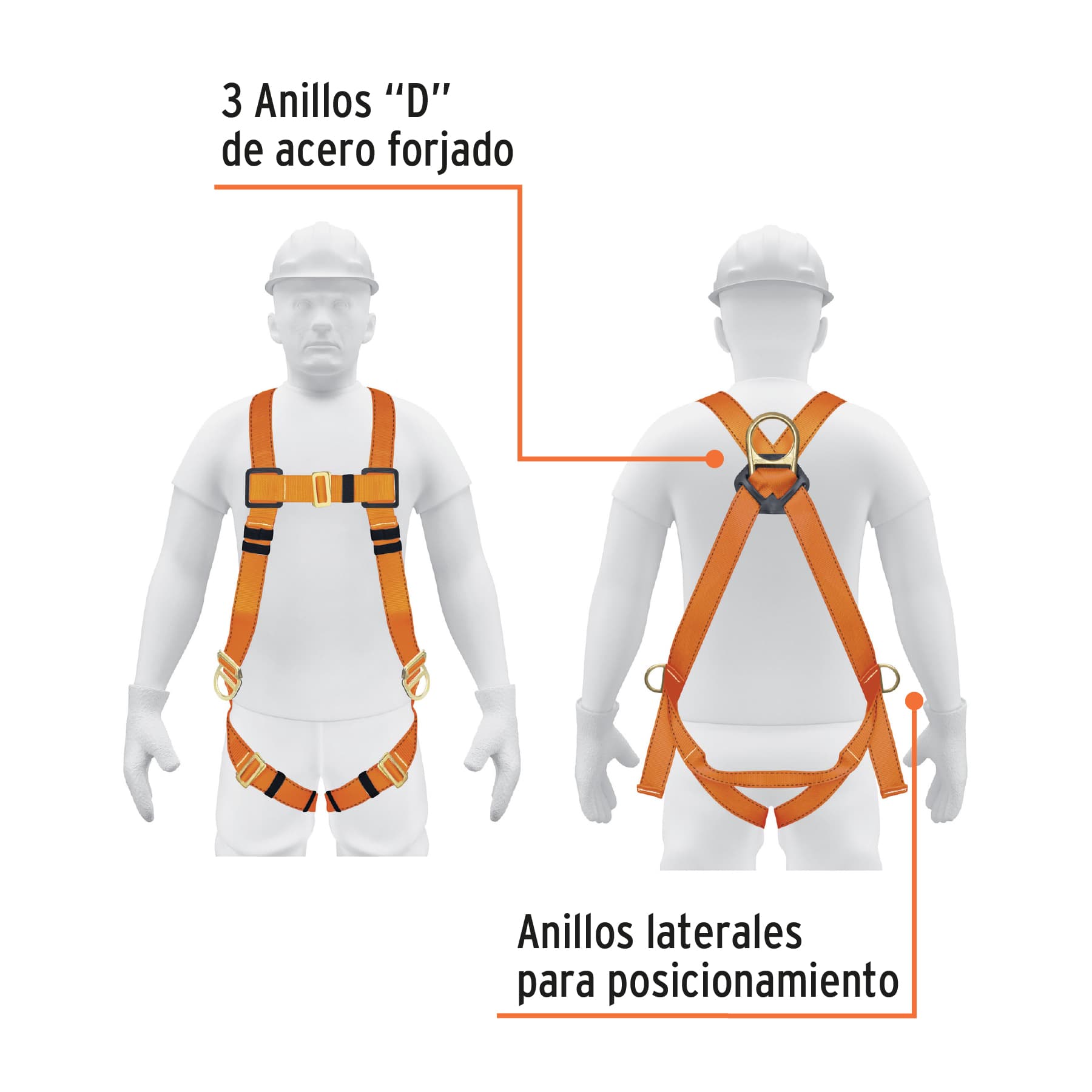 Arnés de cuerpo completo 3 anillos, laterales, ANSI, TRUPER
