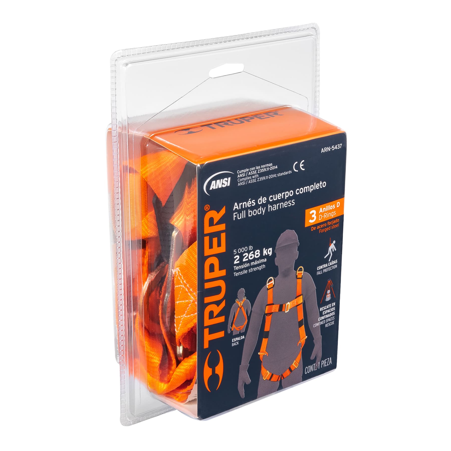 Arnés de cuerpo completo con 3 anillos, ANSI, TRUPER