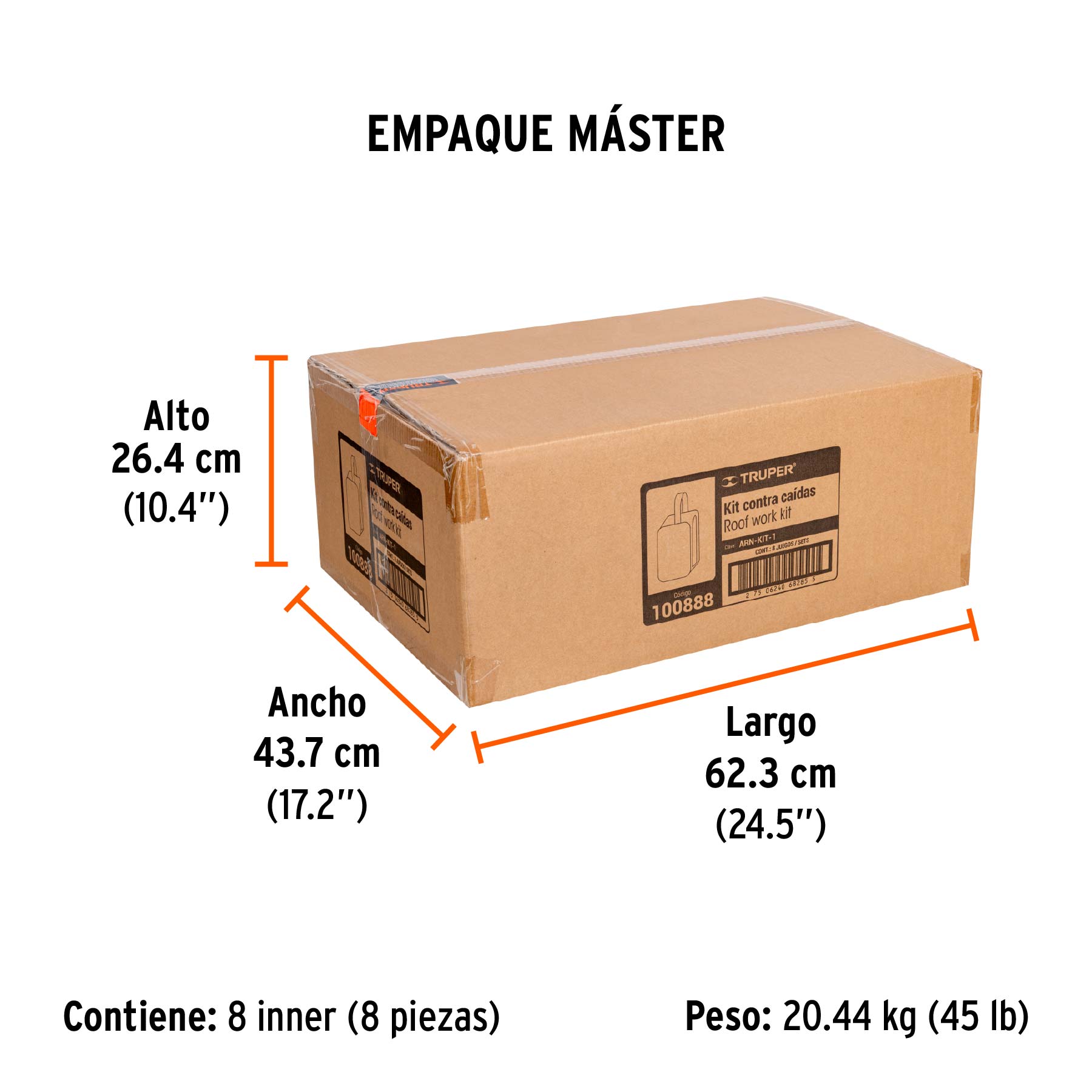 Kit contra caídas con arnés de un anillo, TRUPER - Empaque