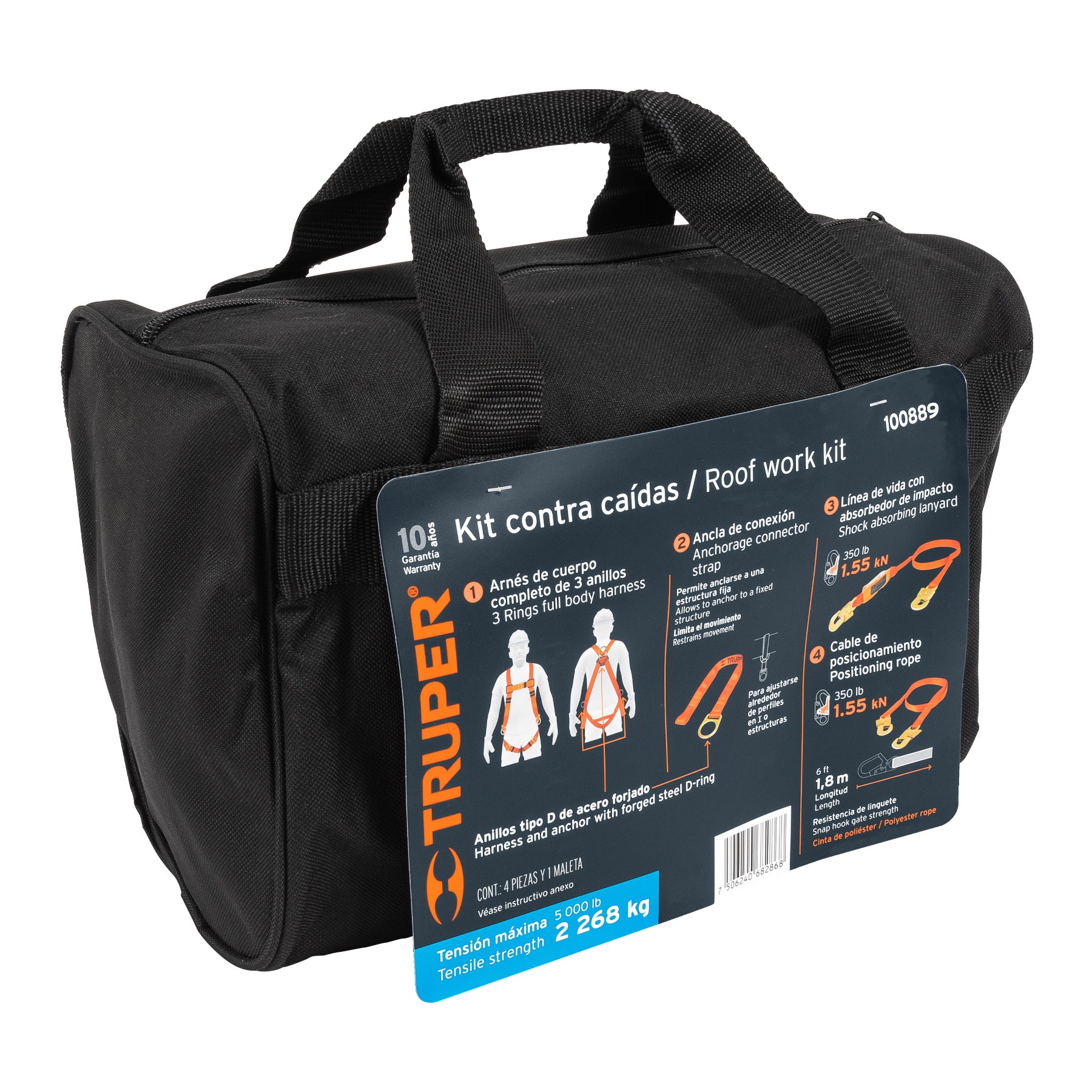 Kit contra caídas con arnés de tres anillos, TRUPER