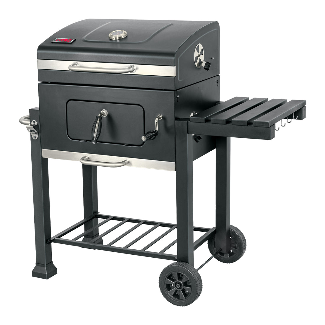 Asador de carbón de 24" con tapa, negro, FIERO