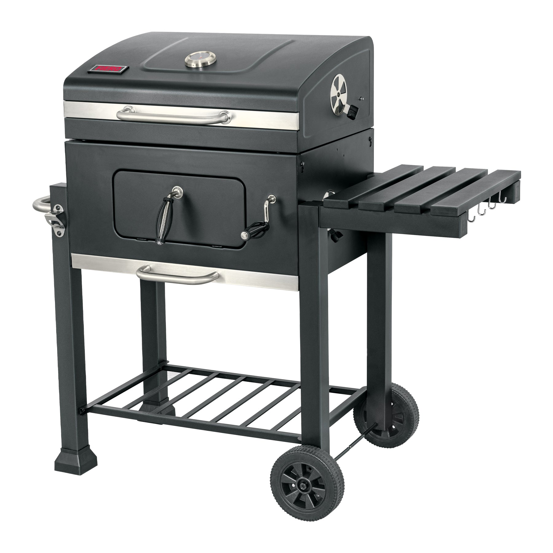 Asador de carbón de 24" con tapa, negro, FIERO