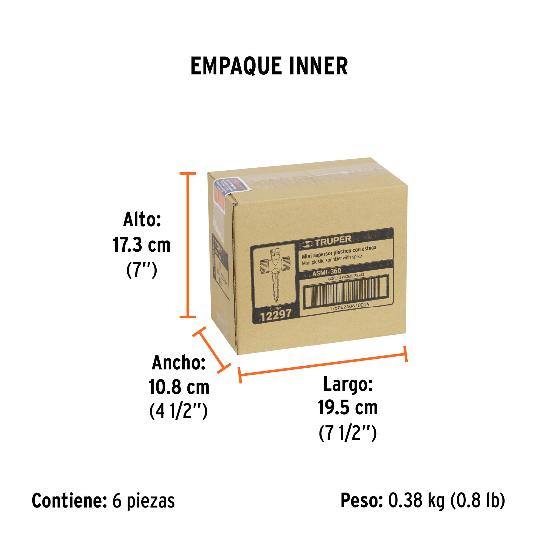 Mini aspersor plástico, dos vías, irrigación 360°, TRUPER - Empaque