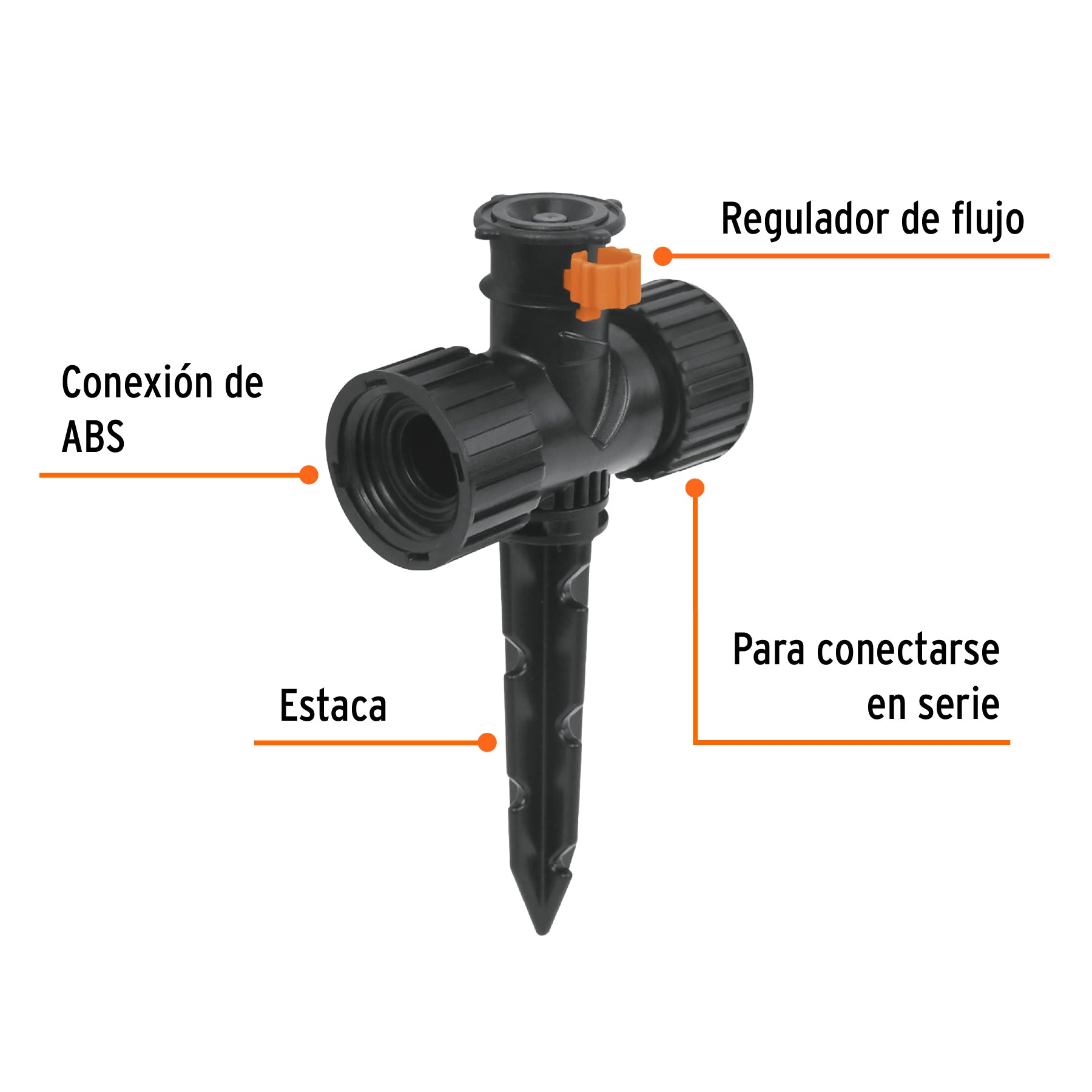 Mini aspersor plástico, dos vías, irrigación 360°, TRUPER