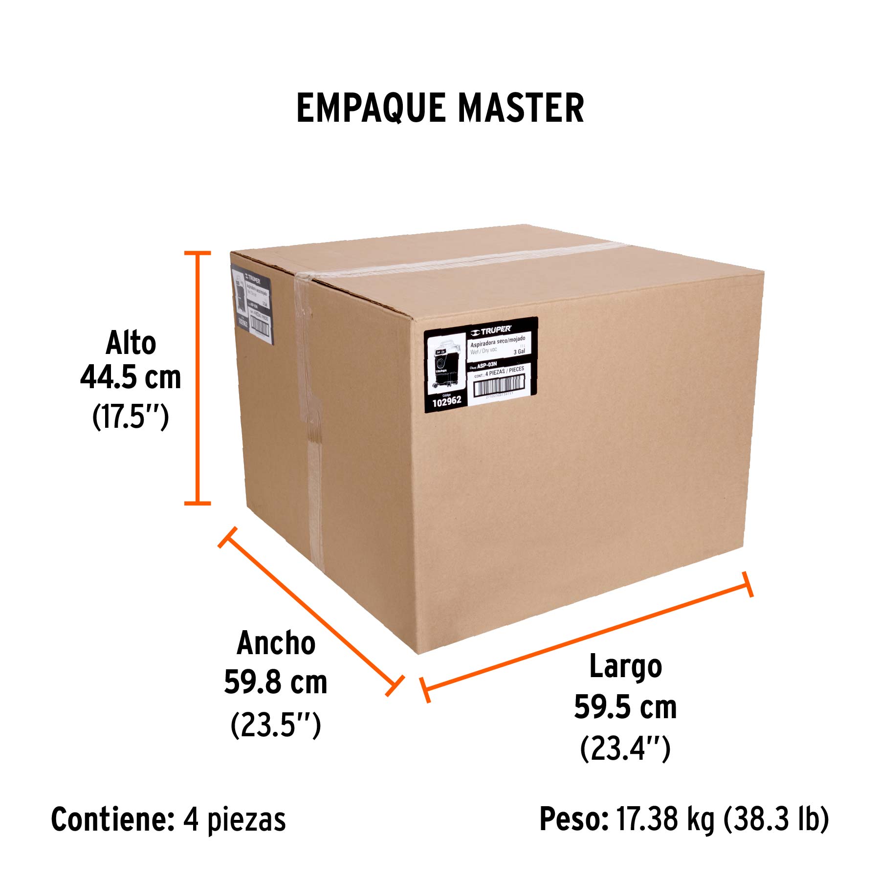 Aspiradora de sólidos y líquidos, 3 gal, plástica, negra - Empaque