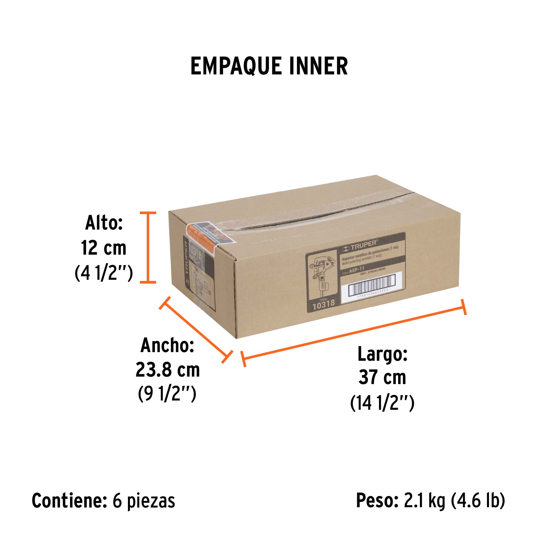 Aspersor metálico 11" una vía, estaca metálica, TRUPER - Empaque