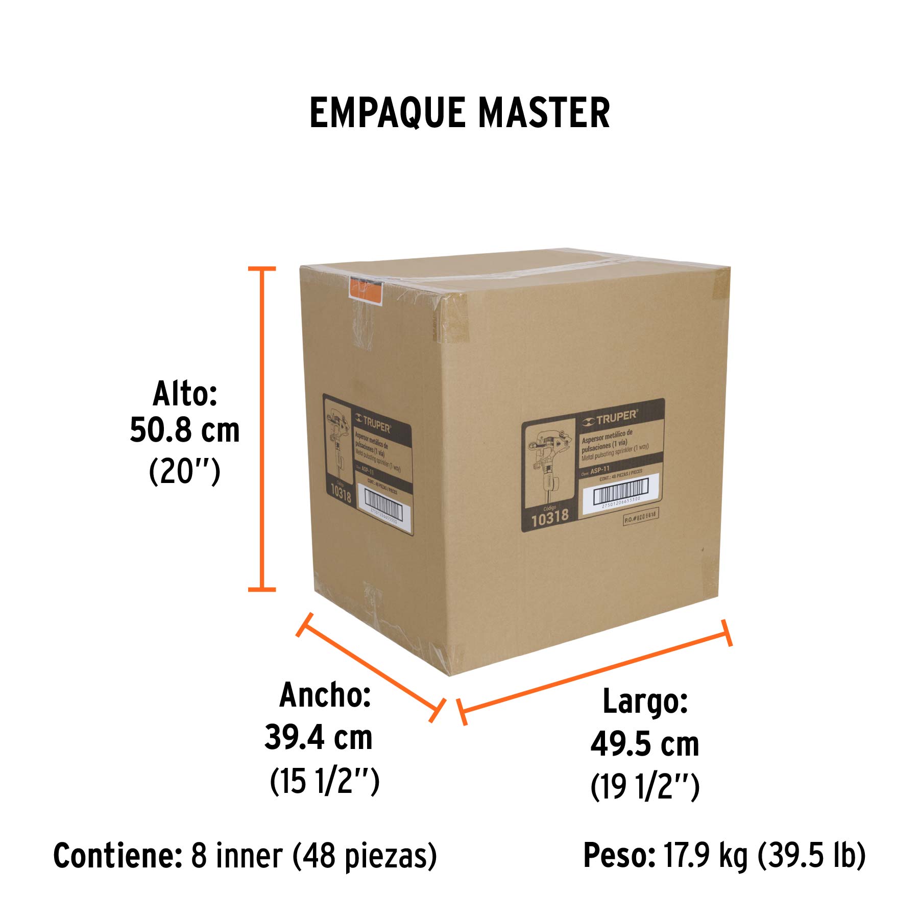 Aspersor metálico 11" una vía, estaca metálica, TRUPER - Empaque