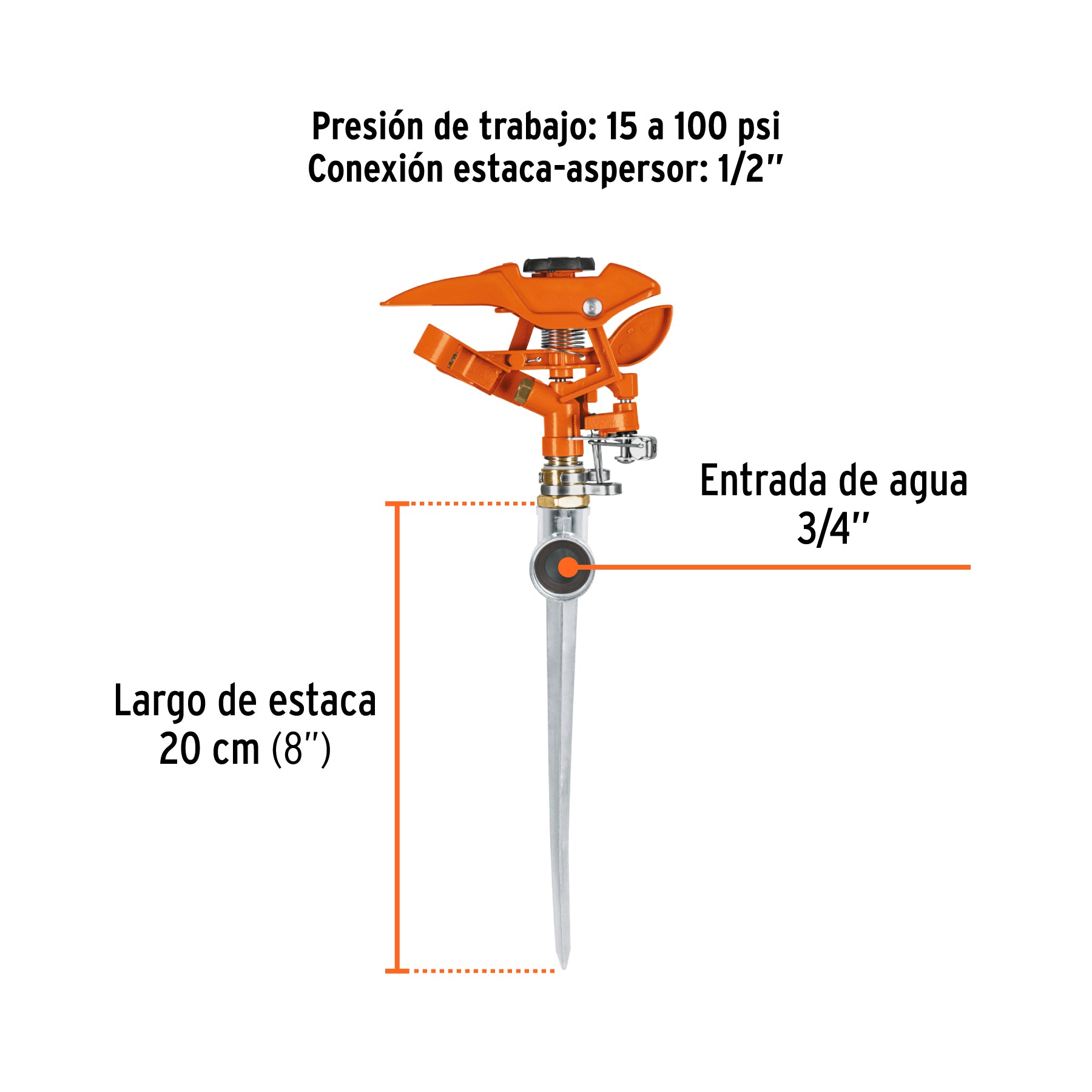 Aspersor metálico 11" una vía, estaca metálica, TRUPER
