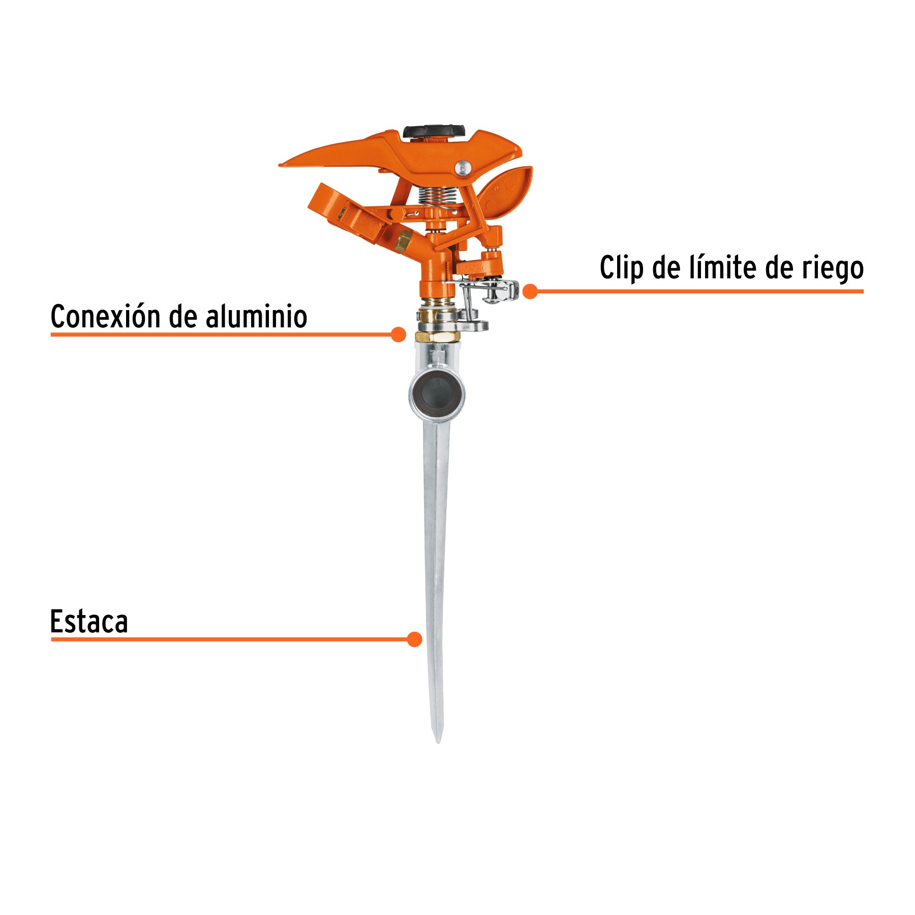 Aspersor metálico 11" una vía, estaca metálica, TRUPER