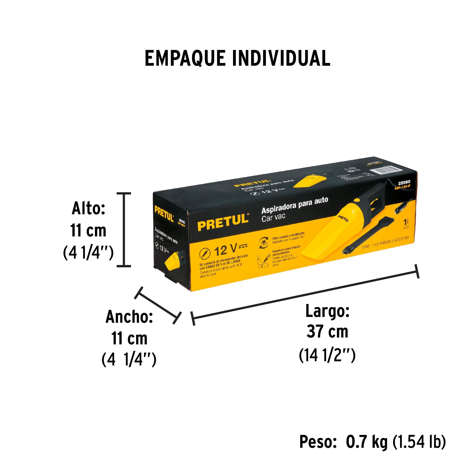 Aspiradora para auto, de 12 volts, PRETUL - Empaque