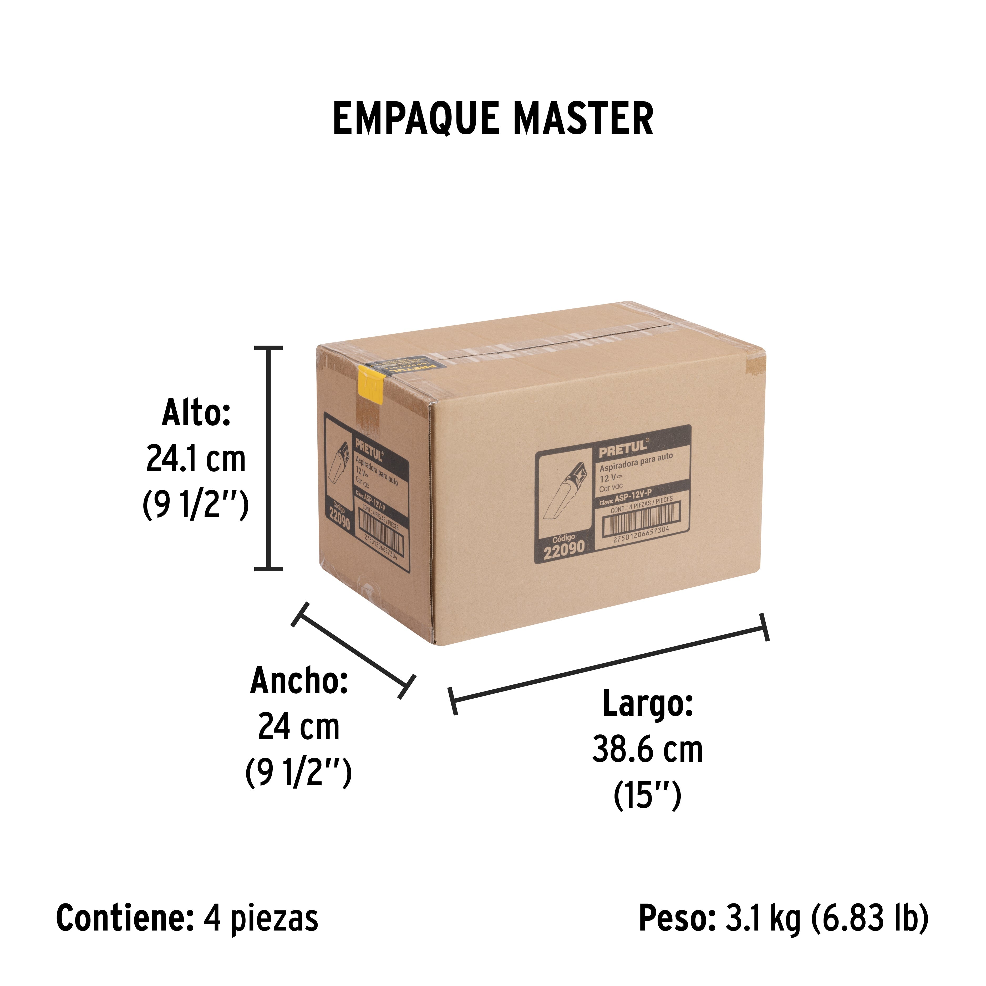 Aspiradora para auto, de 12 volts, PRETUL - Empaque