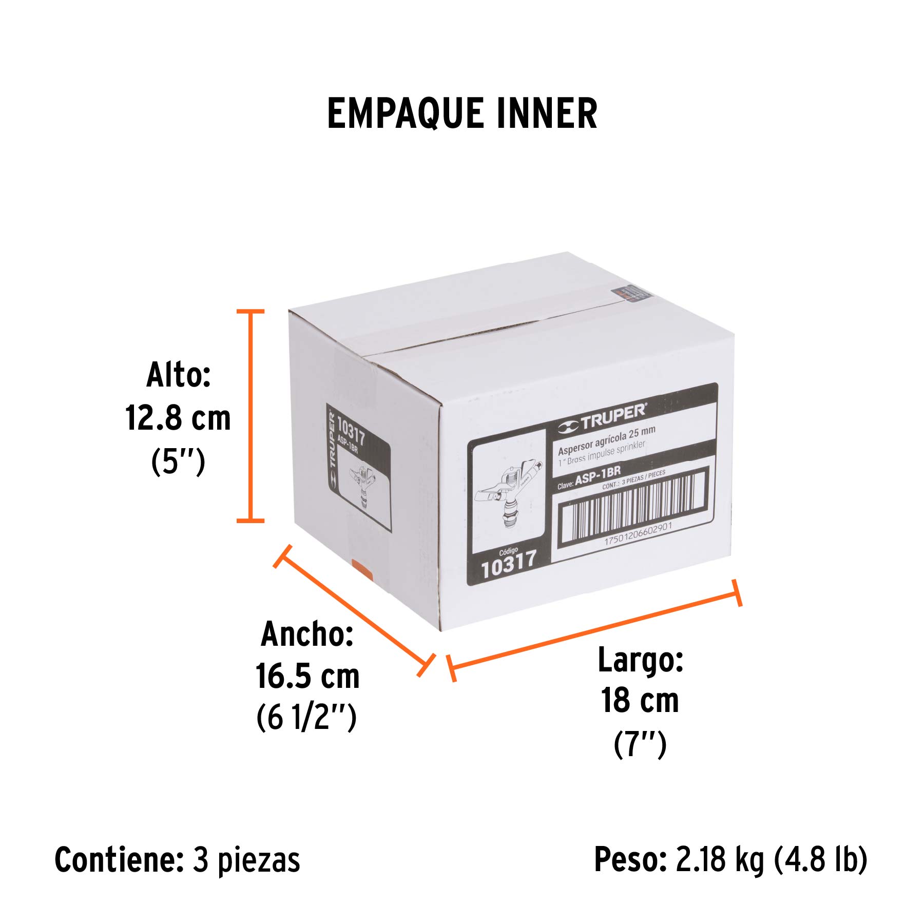 Aspersor agrícola de 1" fundido en latón, TRUPER - Empaque
