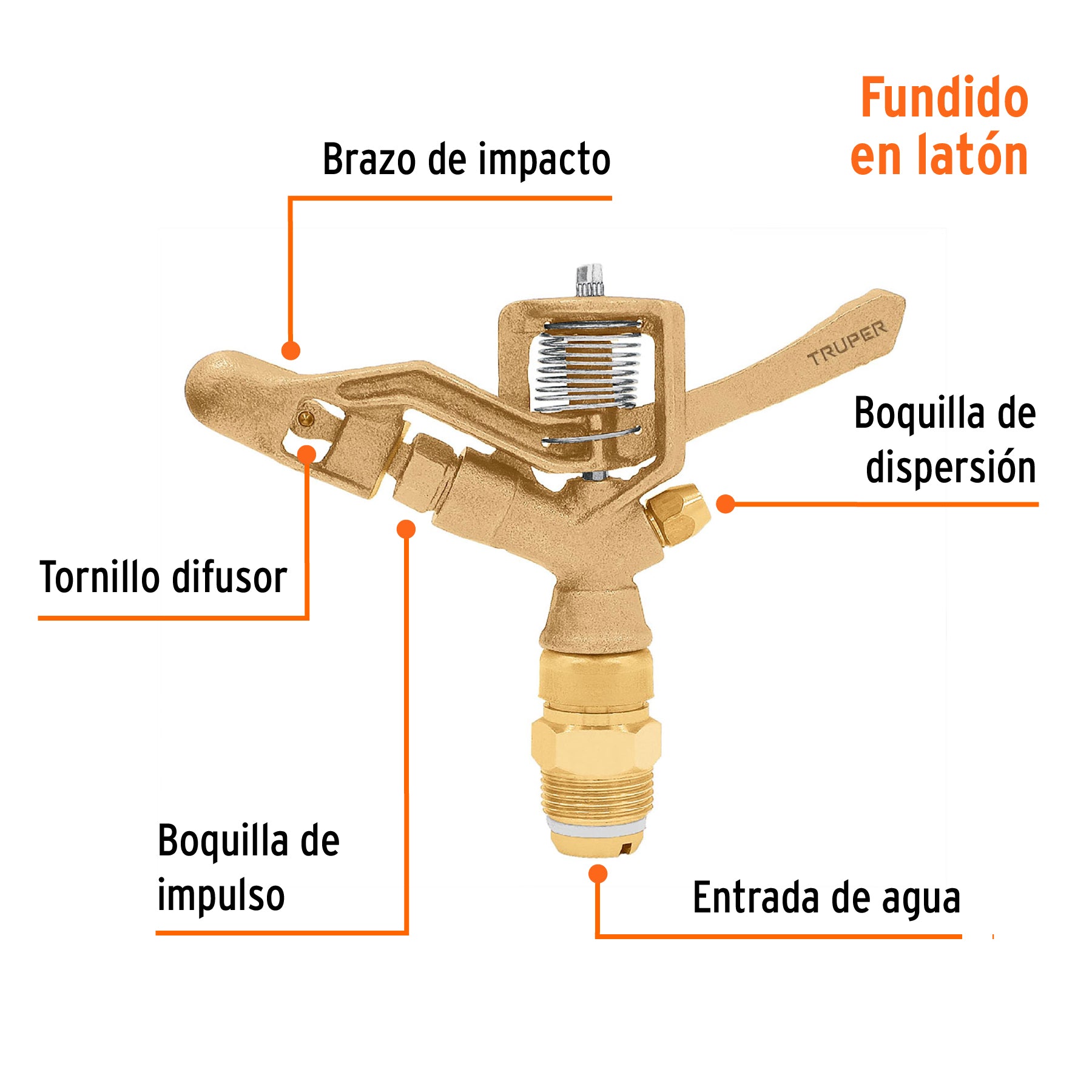 Aspersor agrícola de 3/4" fundido en latón, TRUPER