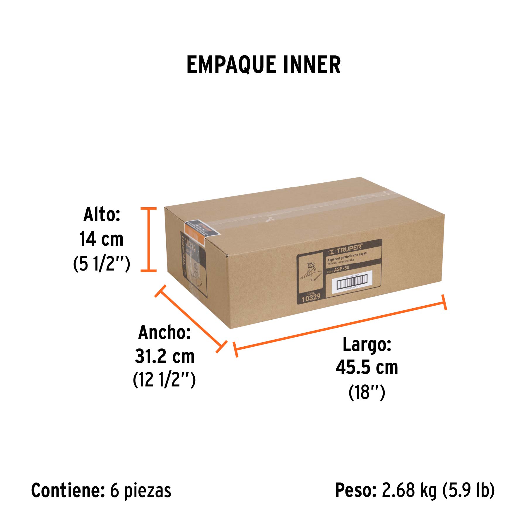 Aspersor base metálica, con aspas de aluminio, TRUPER - Empaque
