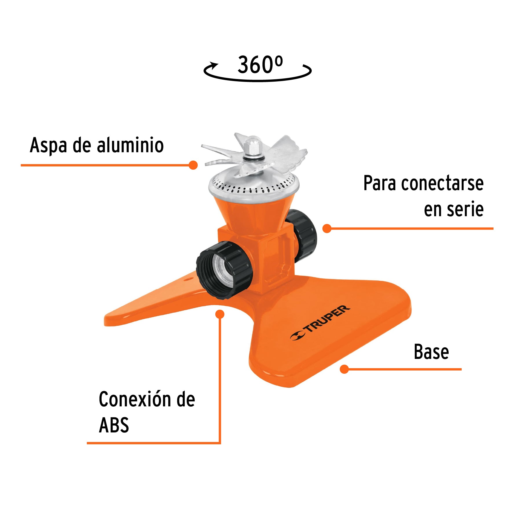 Aspersor base metálica, con aspas de aluminio, TRUPER
