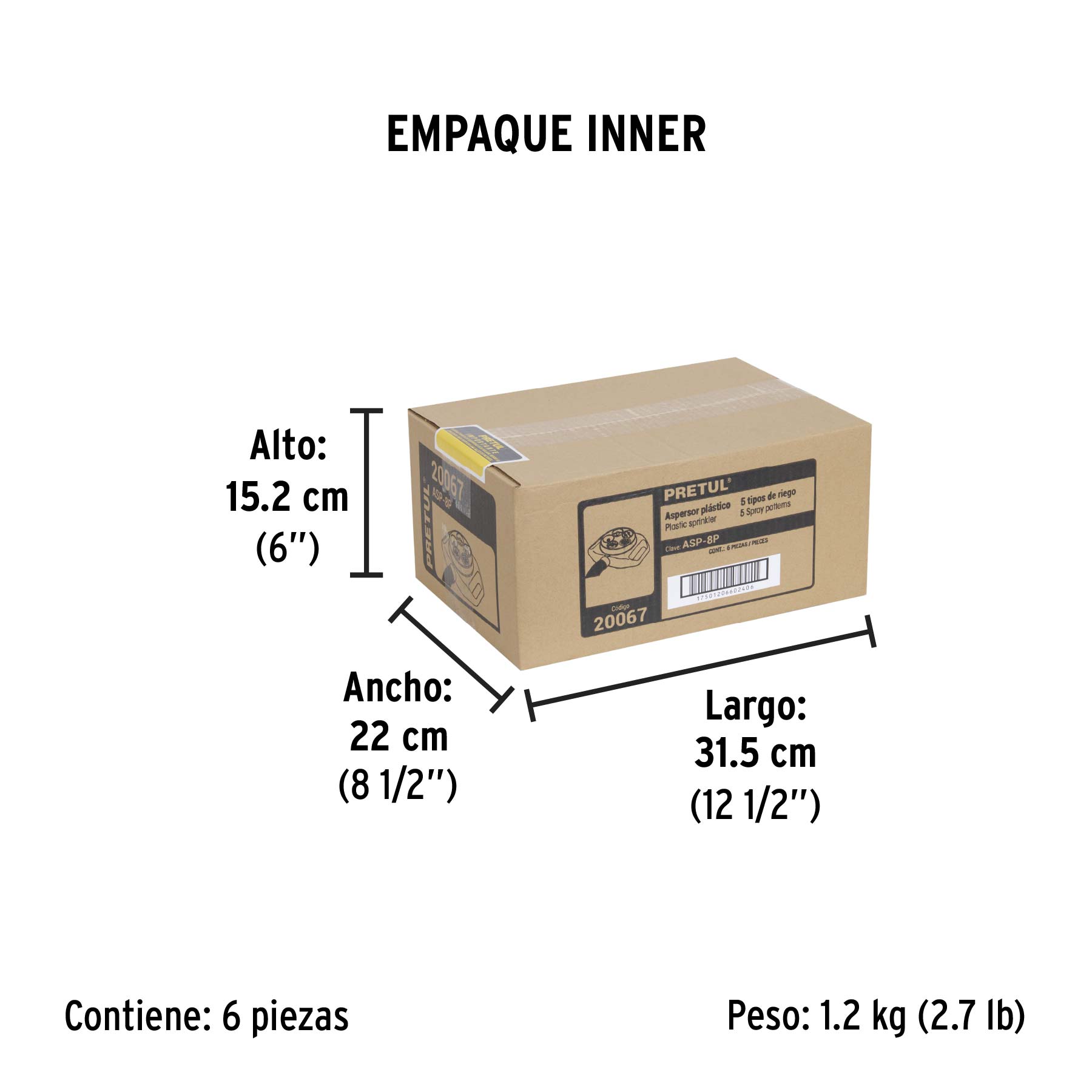 Aspersor plástico 5 funciones, PRETUL - Empaque