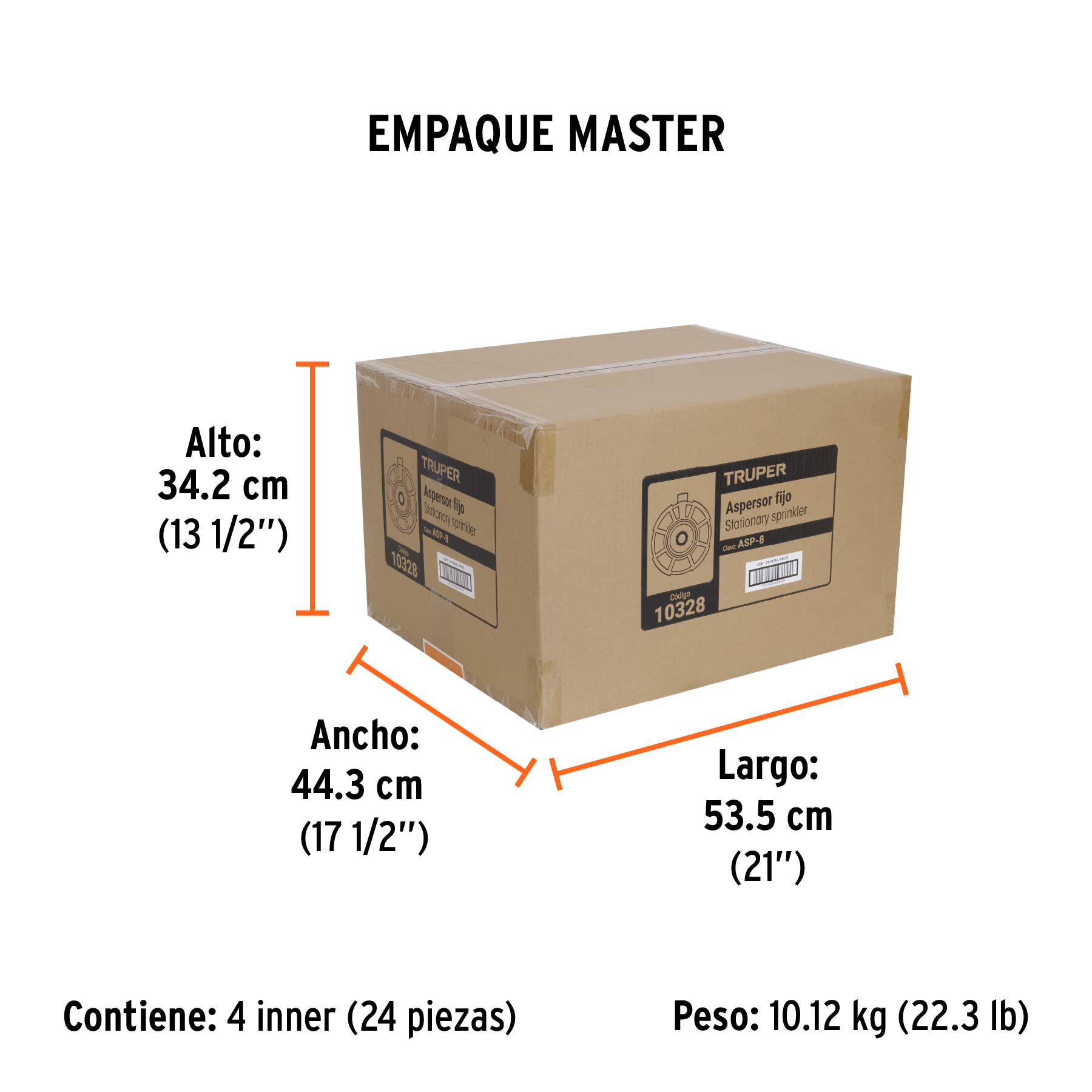 Aspersor base metálica, con 8 funciones, TRUPER - Empaque