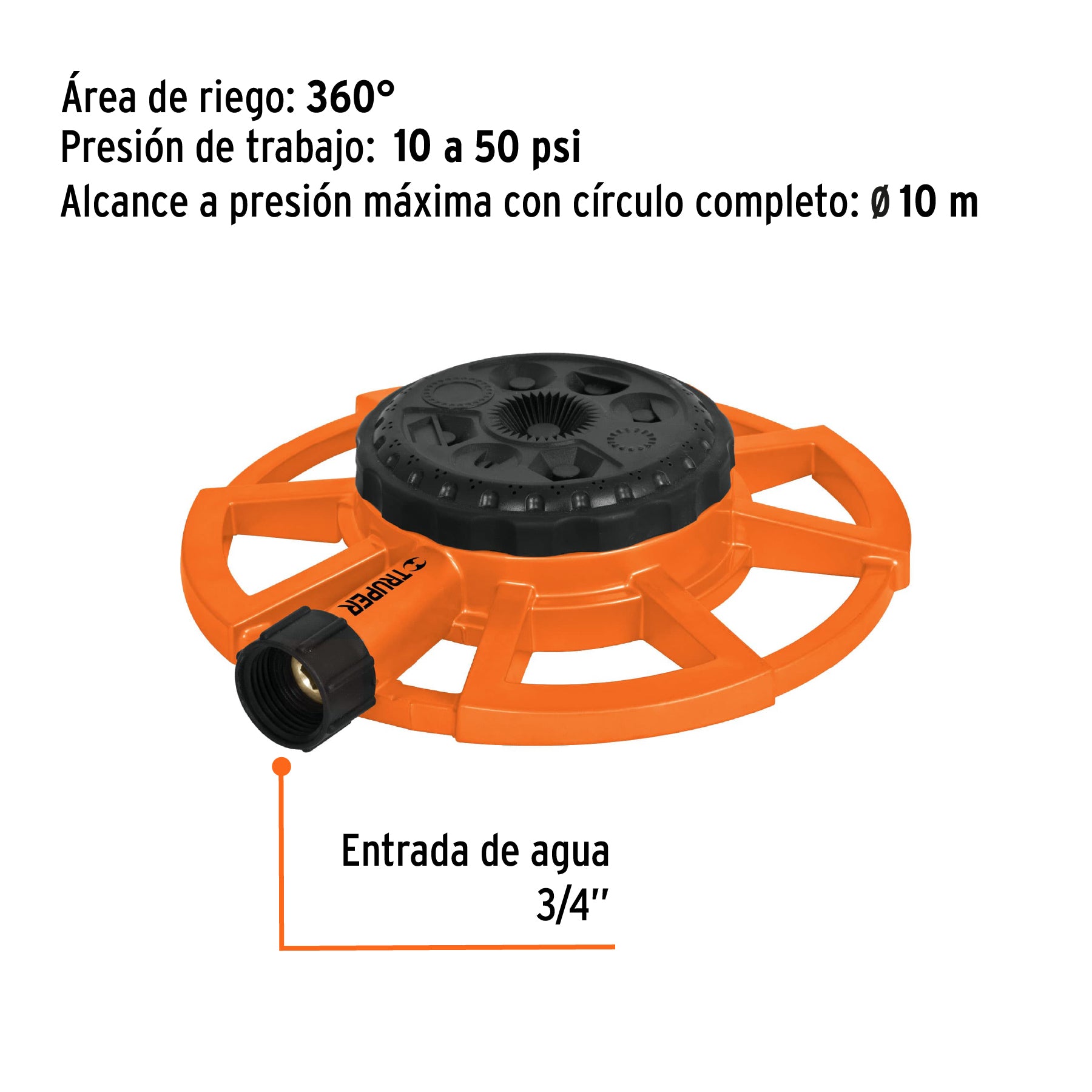 Aspersor base metálica, con 8 funciones, TRUPER