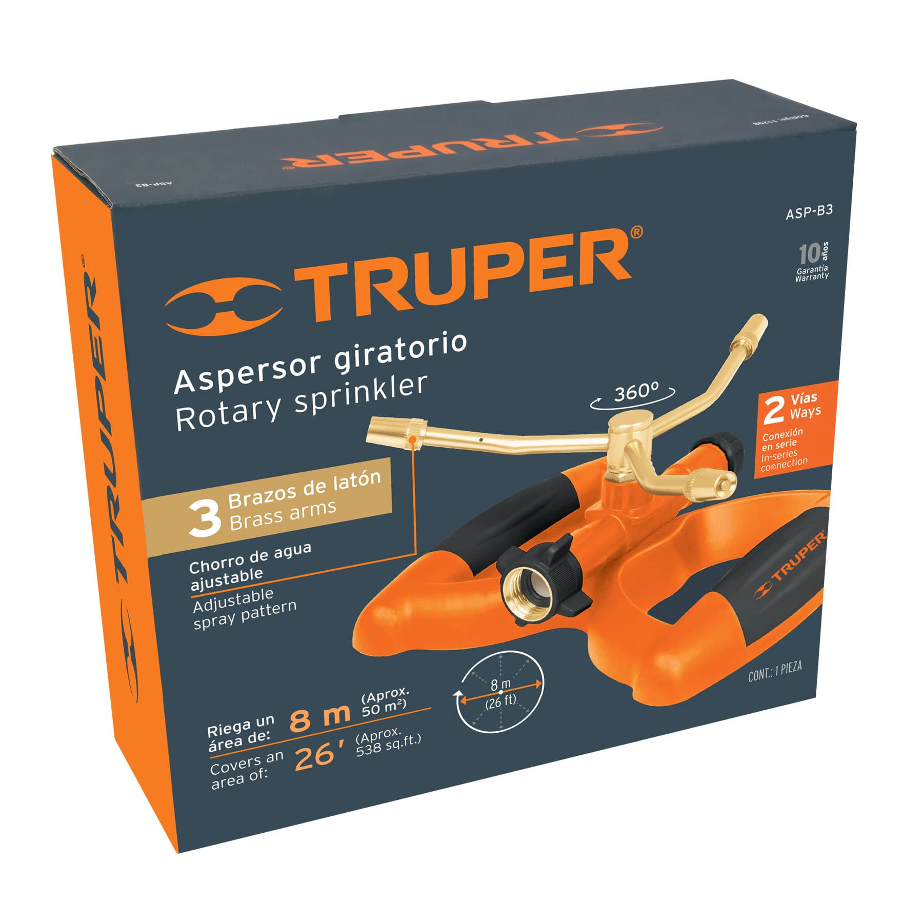 Aspersor metálico de 3 brazos con base plástica, TRUPER