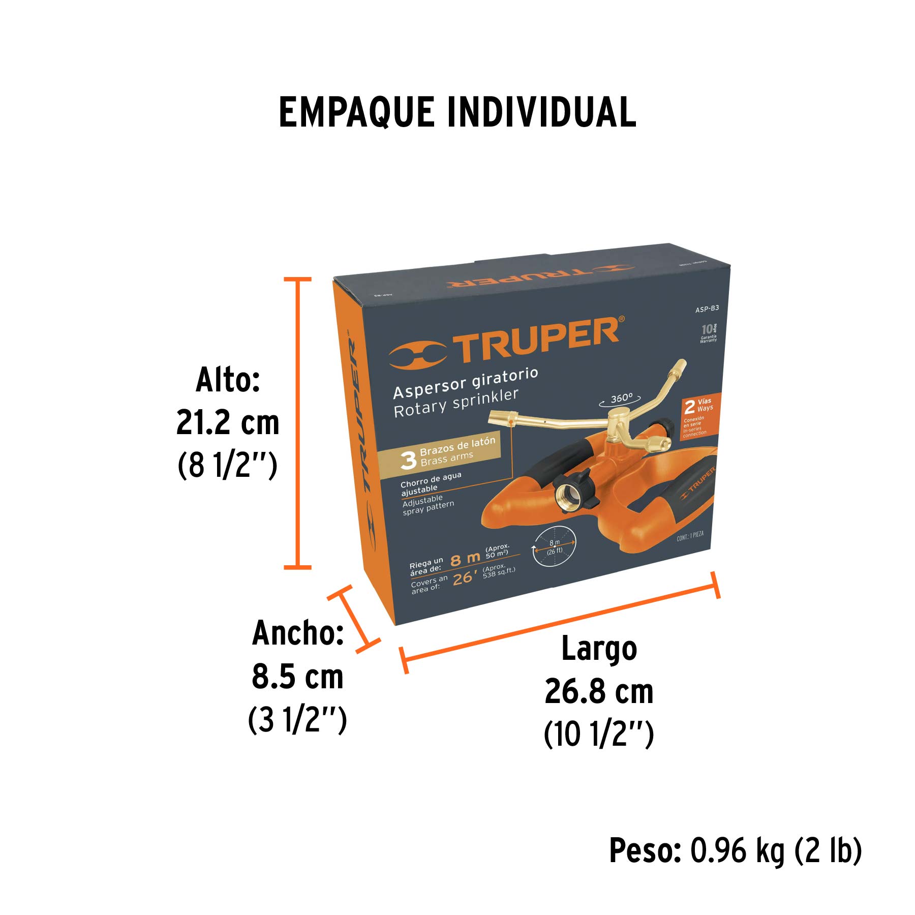 Aspersor metálico de 3 brazos con base plástica, TRUPER - Empaque