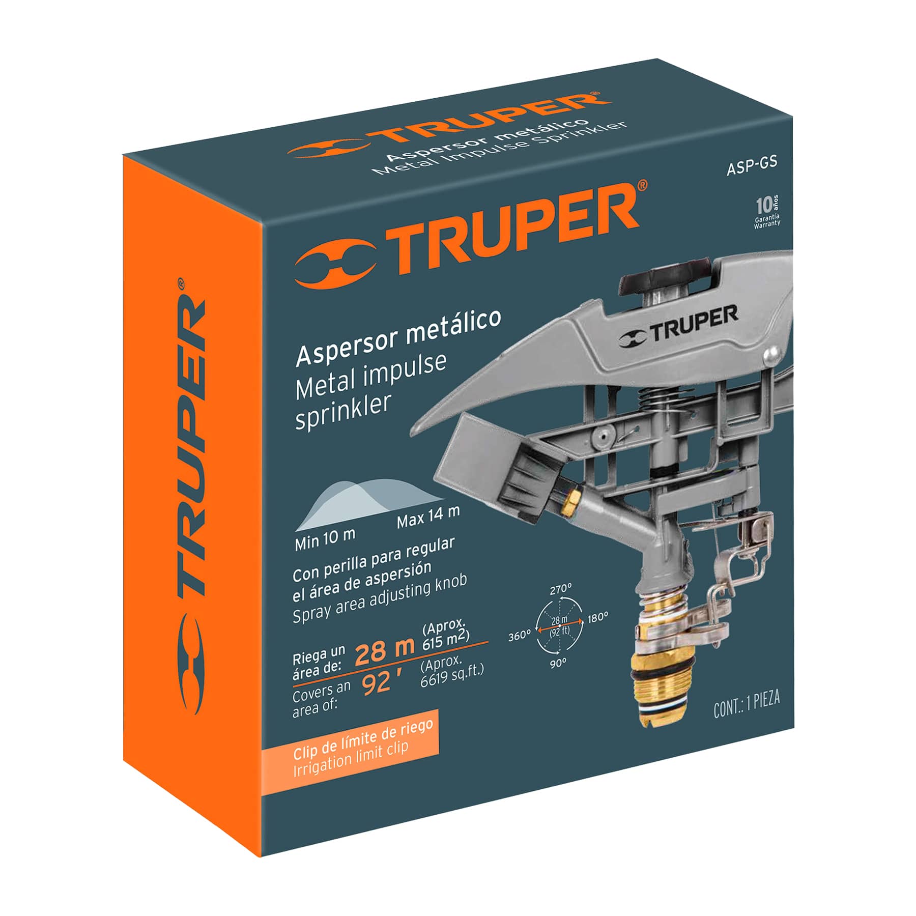 Aspersor metálico 3/4", grandes superficies