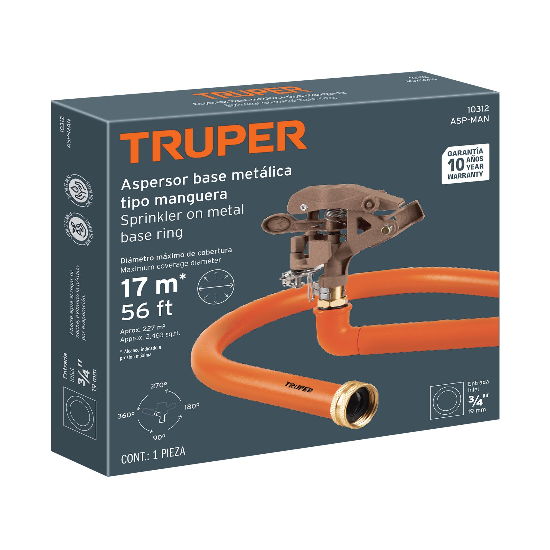 Aspersor base metálica, tipo manguera, TRUPER