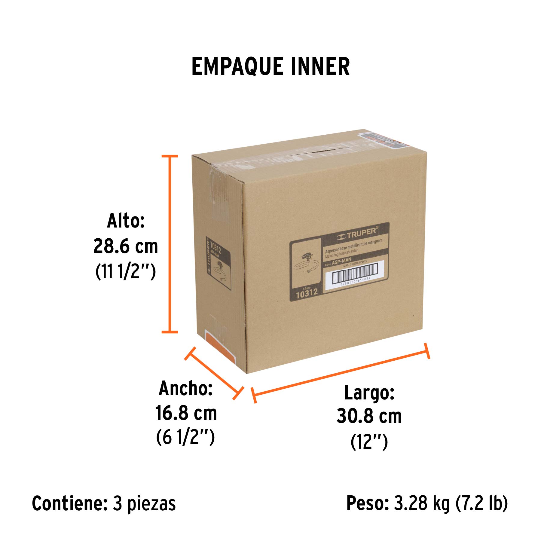 Aspersor base metálica, tipo manguera, TRUPER - Empaque